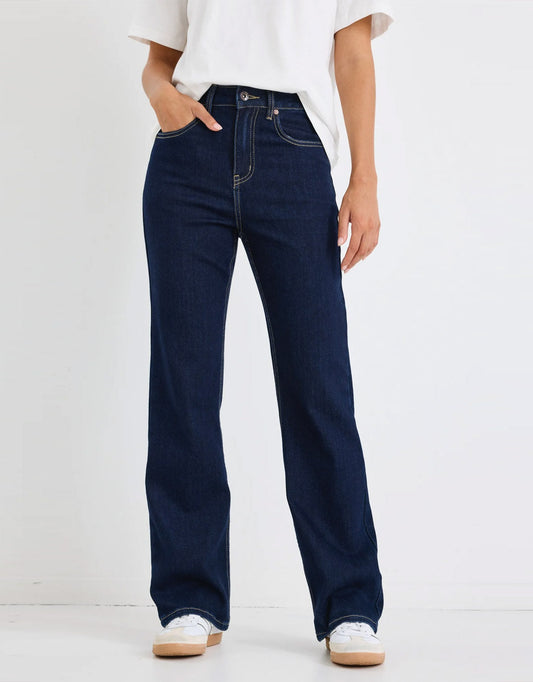 Image of Jeans. Productname: Farah High Rise Soft Flare Jeans - in Indigo colour by brand - Stories Be Told