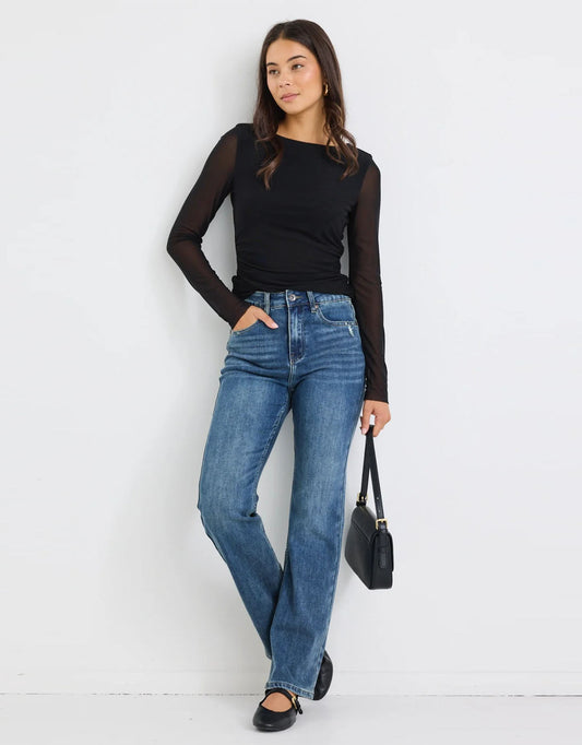 Farah High Rise Straight Leg Jeans - (Mid Blue)