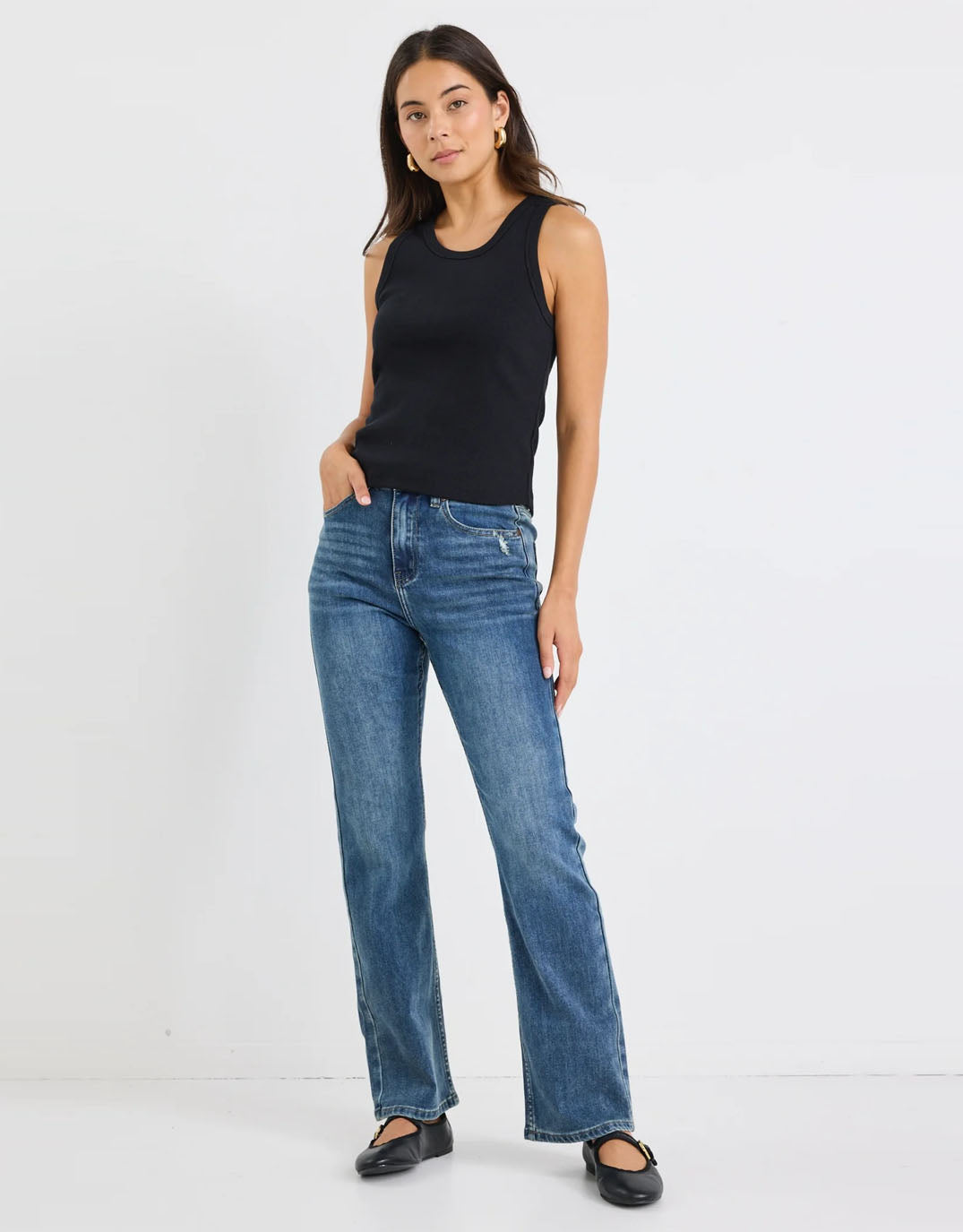 Farah High Rise Straight Leg Jeans - (Mid Blue)