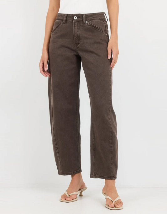 Image of Jeans. Product name - Idolise Stretch Soft Barrel Jean Mocha in Mocha colour by brand - Stories Be Told