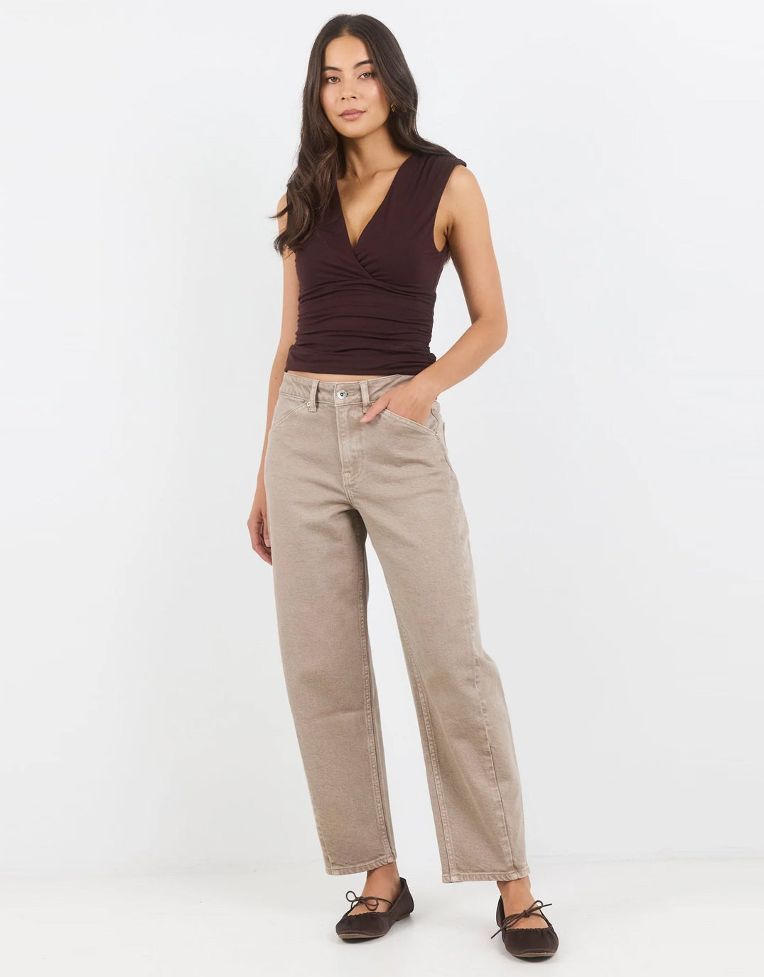 Stories Be Told Idolise Stretch Soft Barrel Jean (Taupe)