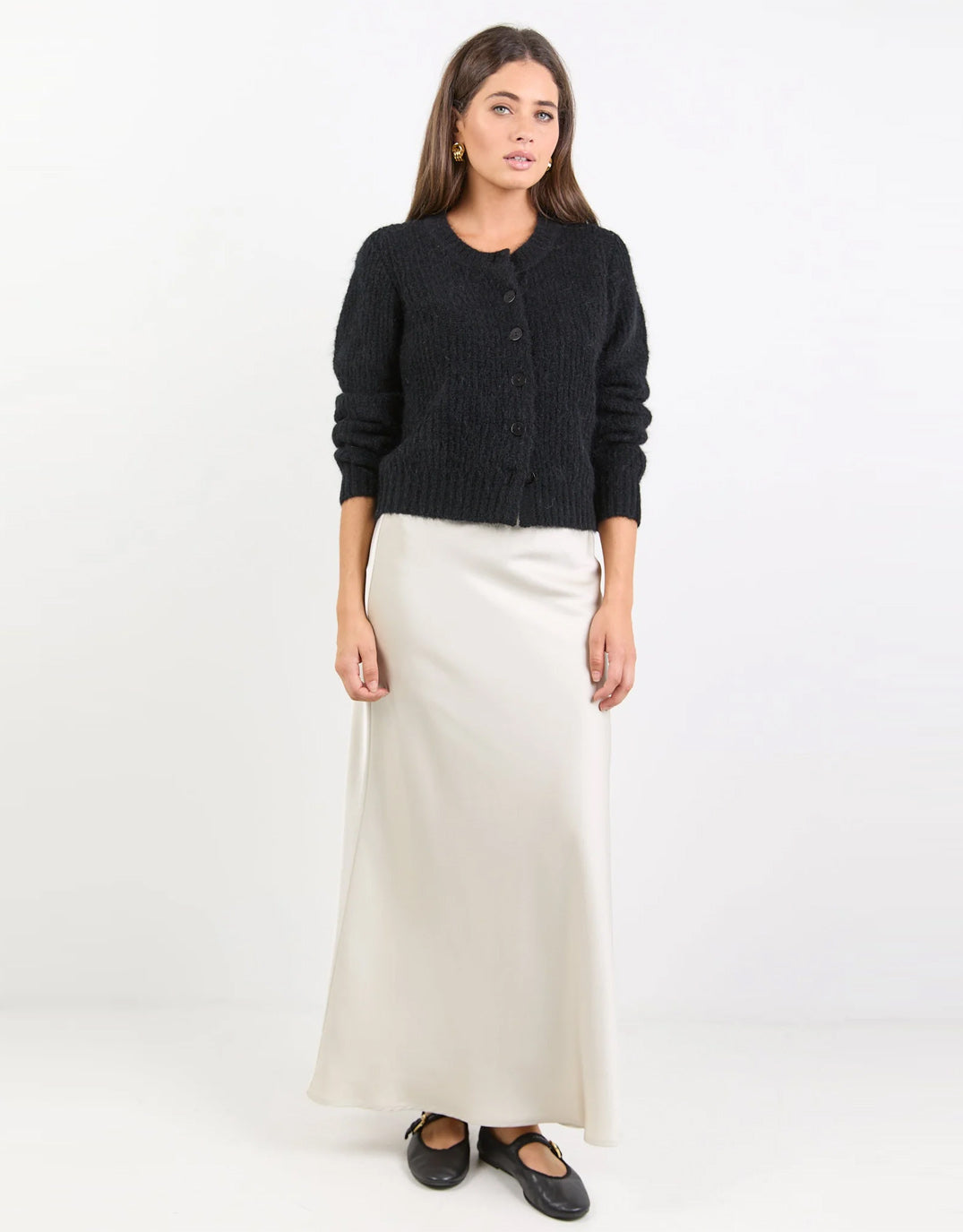 Stories Be Told Prodigy Satin Bias Maxi Skirt (Pearl)