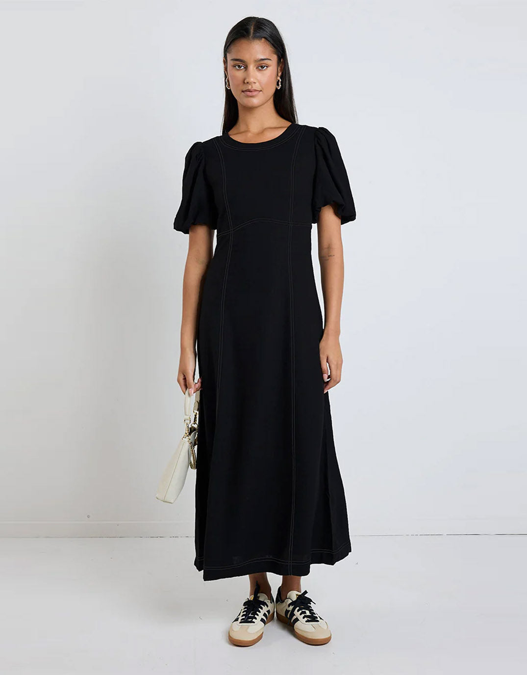 Stories Be Told State Linen Blend Midi Dress (Black)