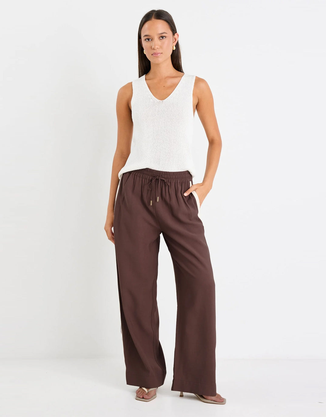 Stories Be Told Townie Tape Wide Leg Pant (Chocolate Stripe)