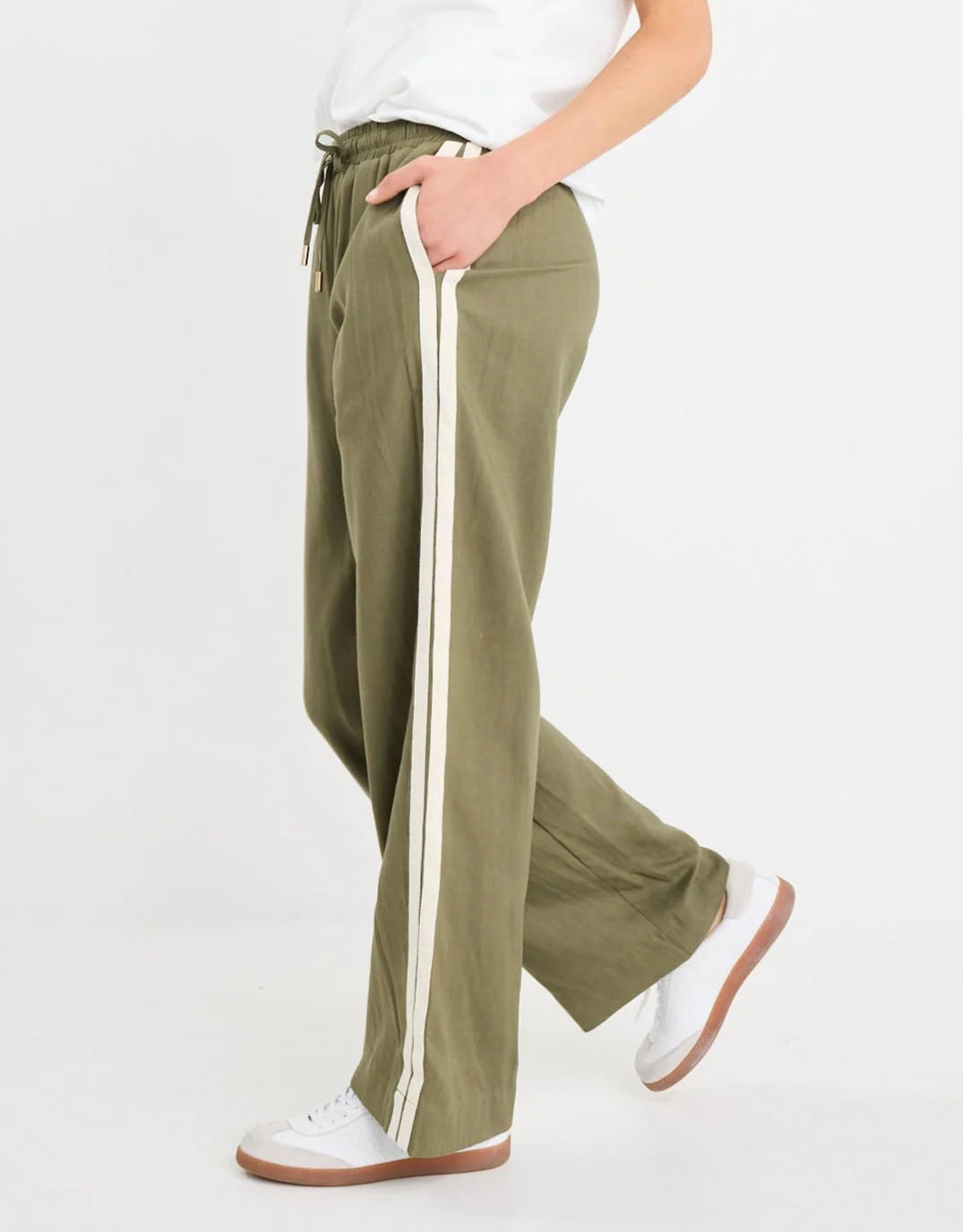 Stories Be Told Vibe Jacquard Stripe Wide Leg Pants (Khaki)