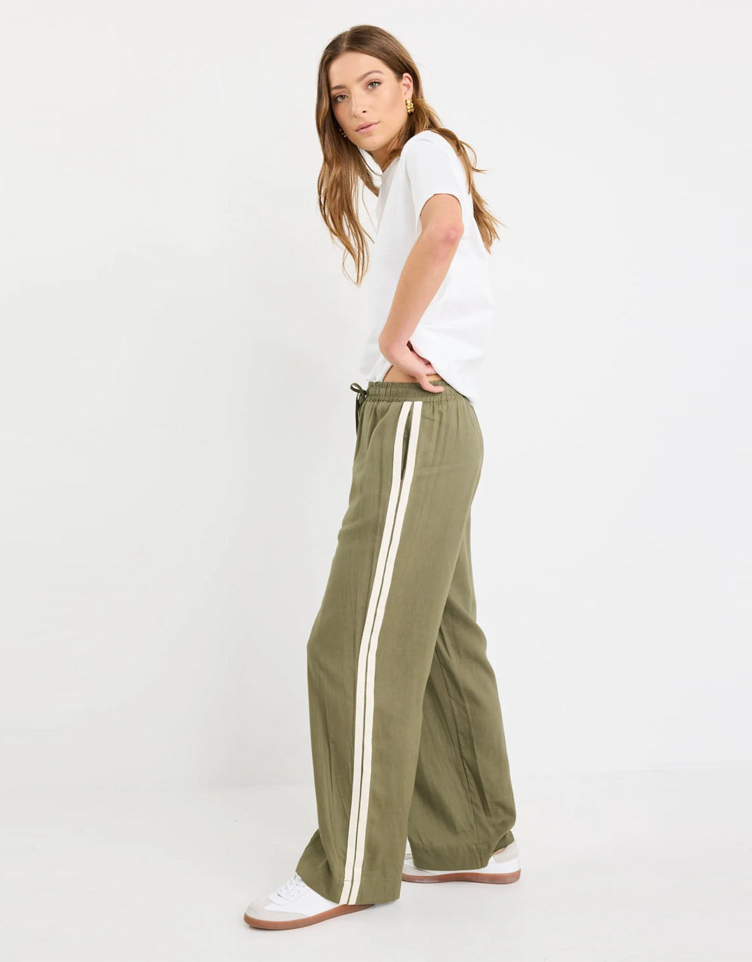 Stories Be Told Vibe Jacquard Stripe Wide Leg Pants (Khaki)