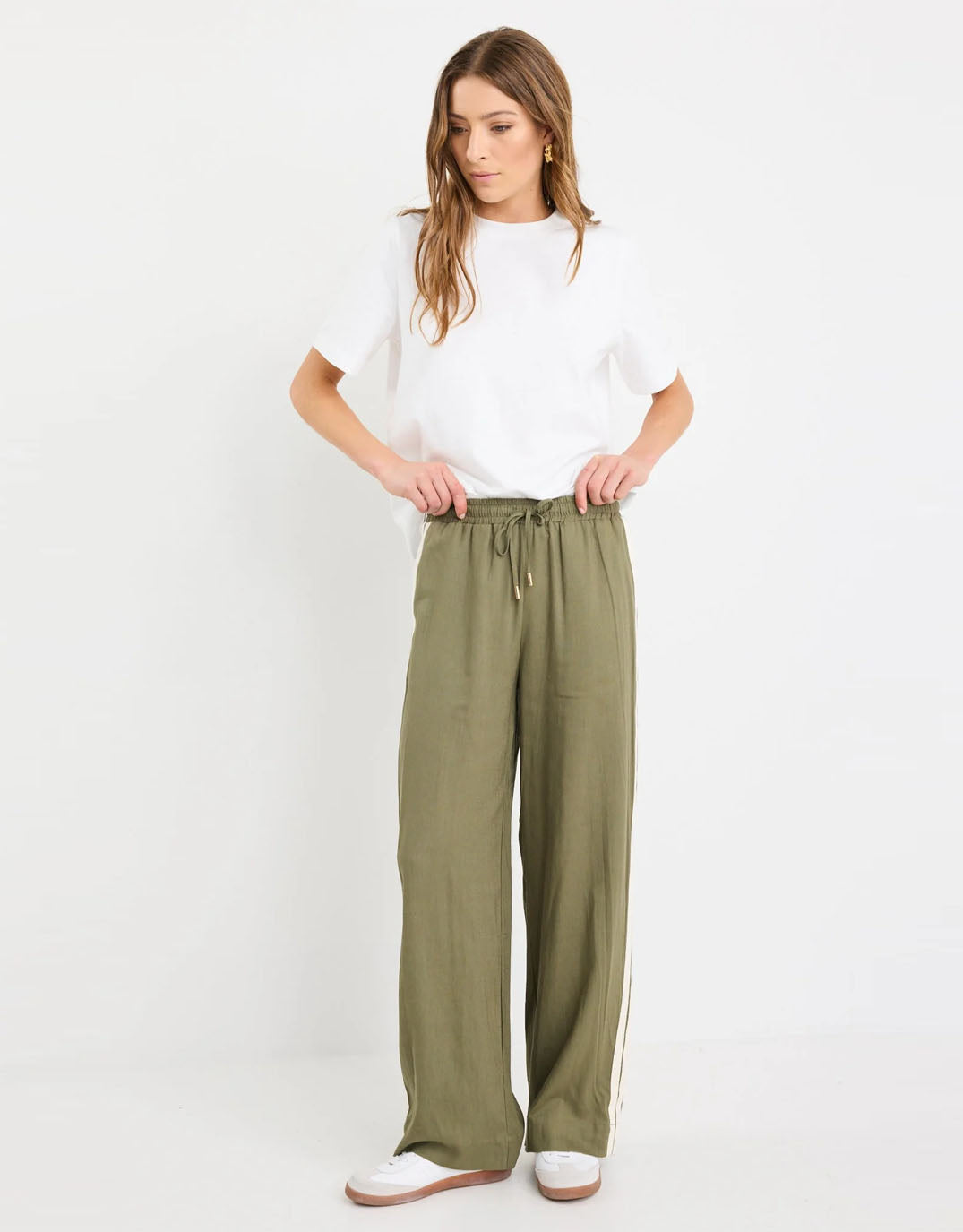 Stories Be Told Vibe Jacquard Stripe Wide Leg Pants (Khaki)