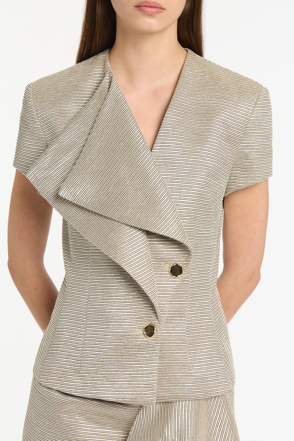 Carla Zampatti Striped Double-Breasted Vest (Gold)