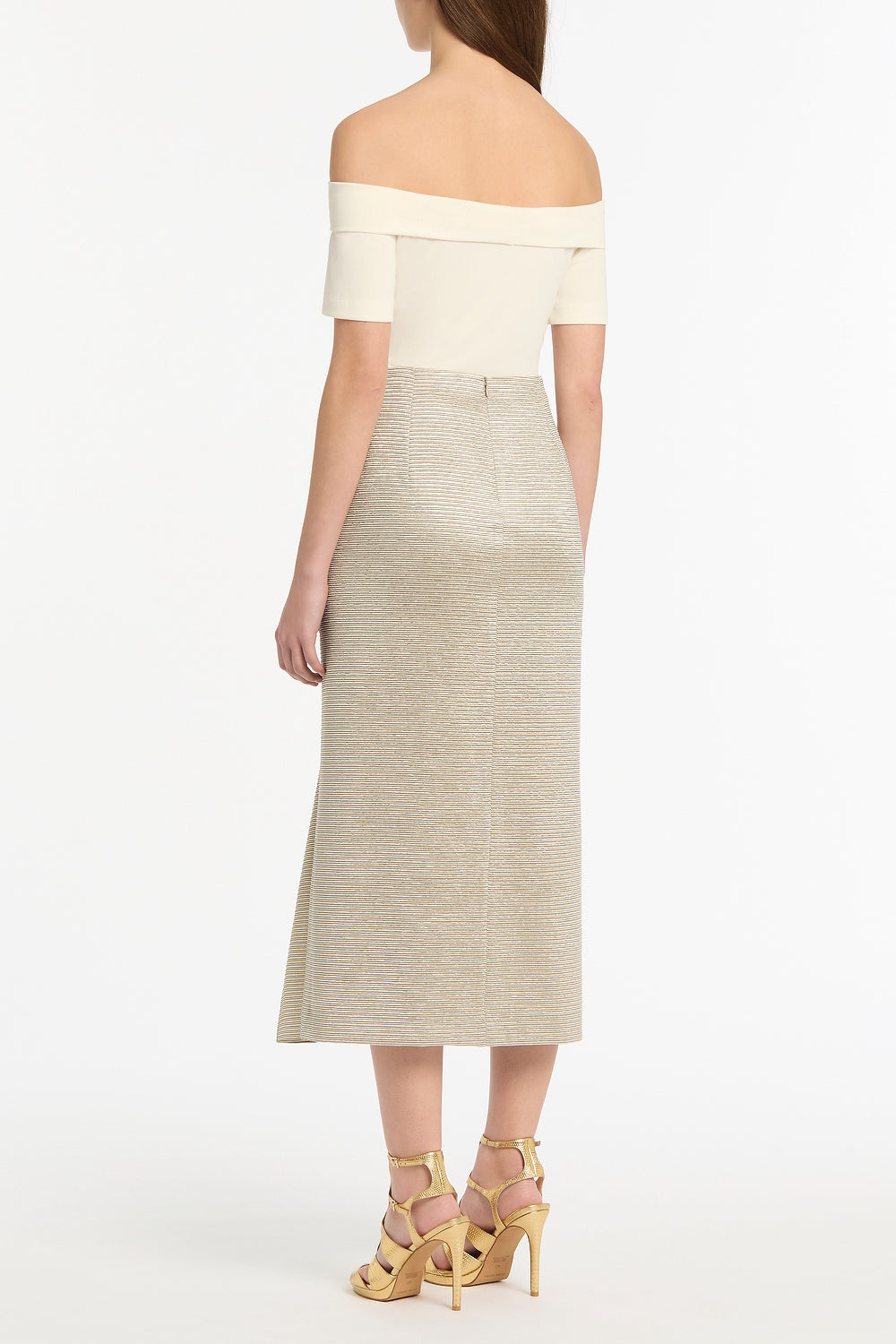 Carla Zampatti Striped Ruffle Front Skirt (Gold)