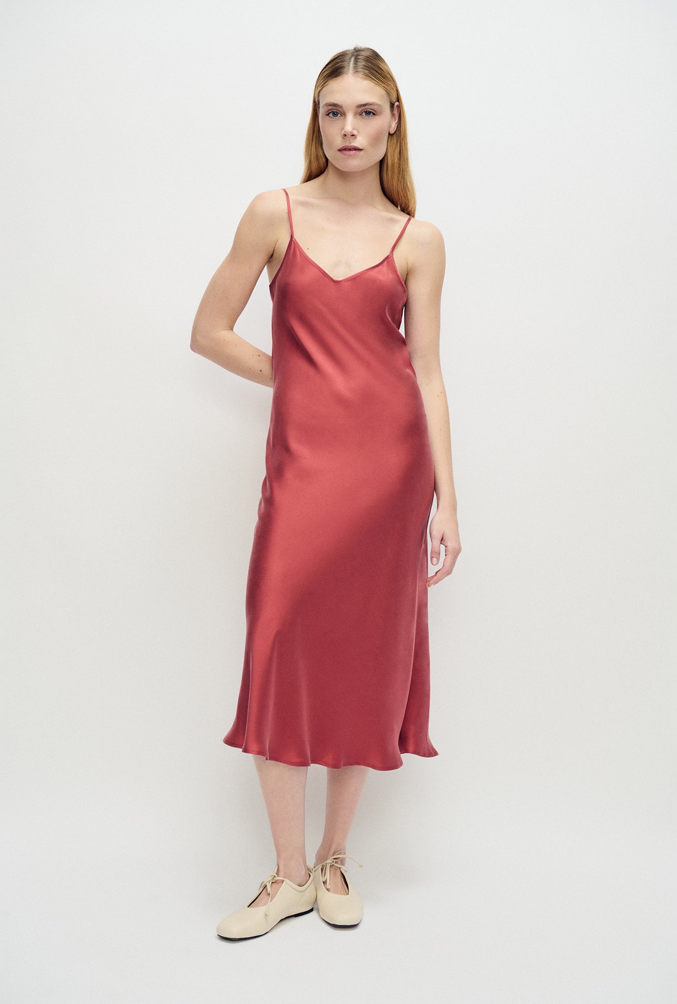 Image of Dresses. Product name - 90s Slip Dress Blush Red in Blush Red colour by brand - Silk Laundry