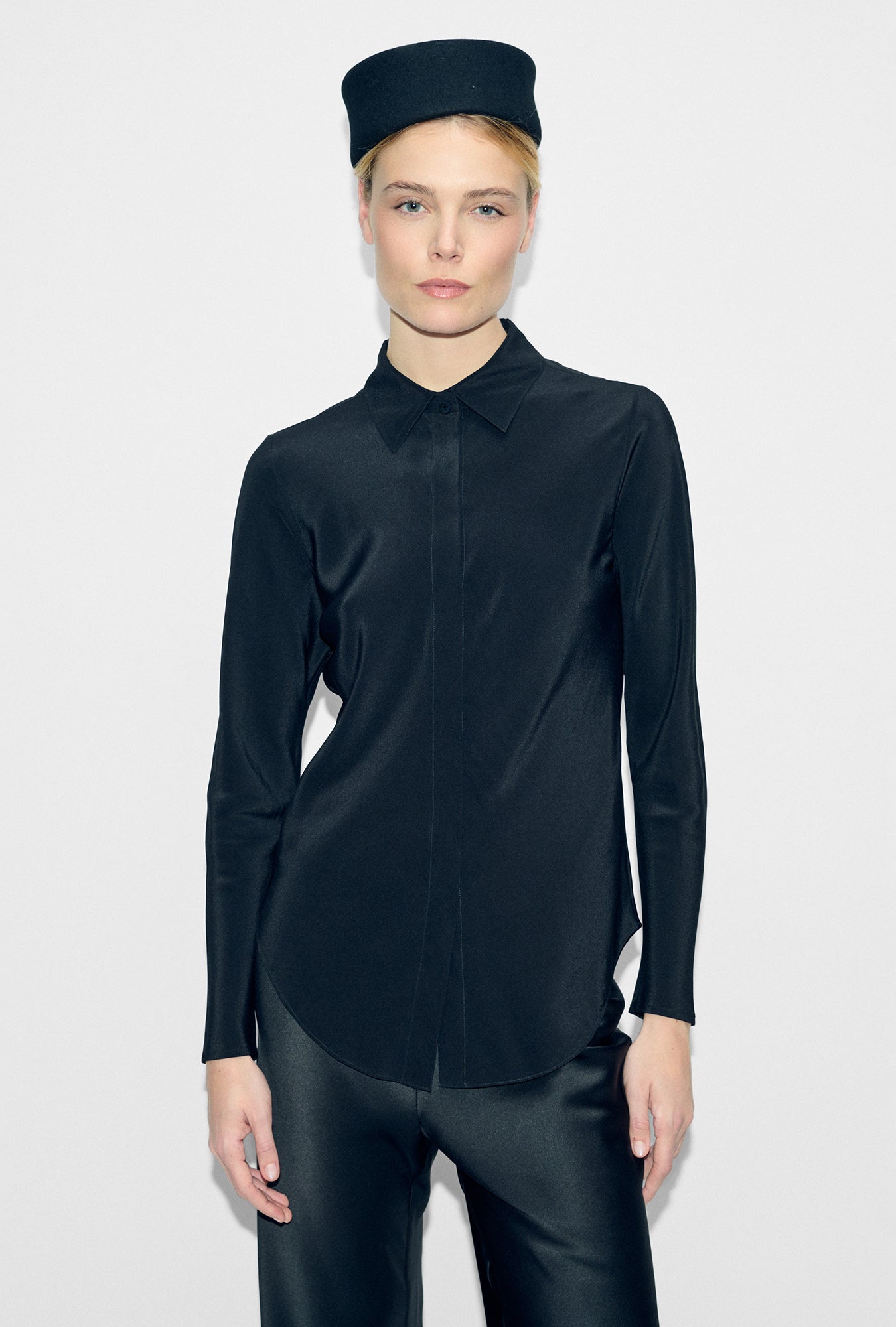 Image of Shirts. Product name - CDC Bias Cut Shirt Black in Black colour by brand - Silk Laundry