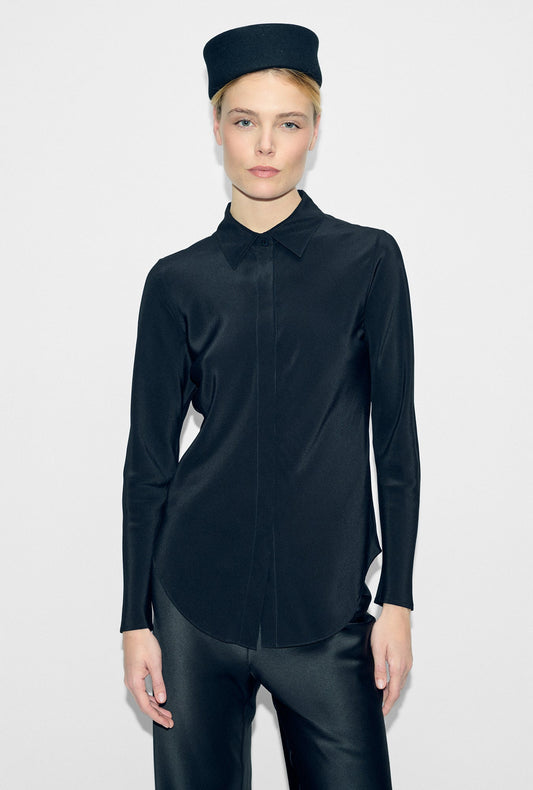 Image of Shirts. Product name - CDC Bias Cut Shirt Black in Black colour by brand - Silk Laundry