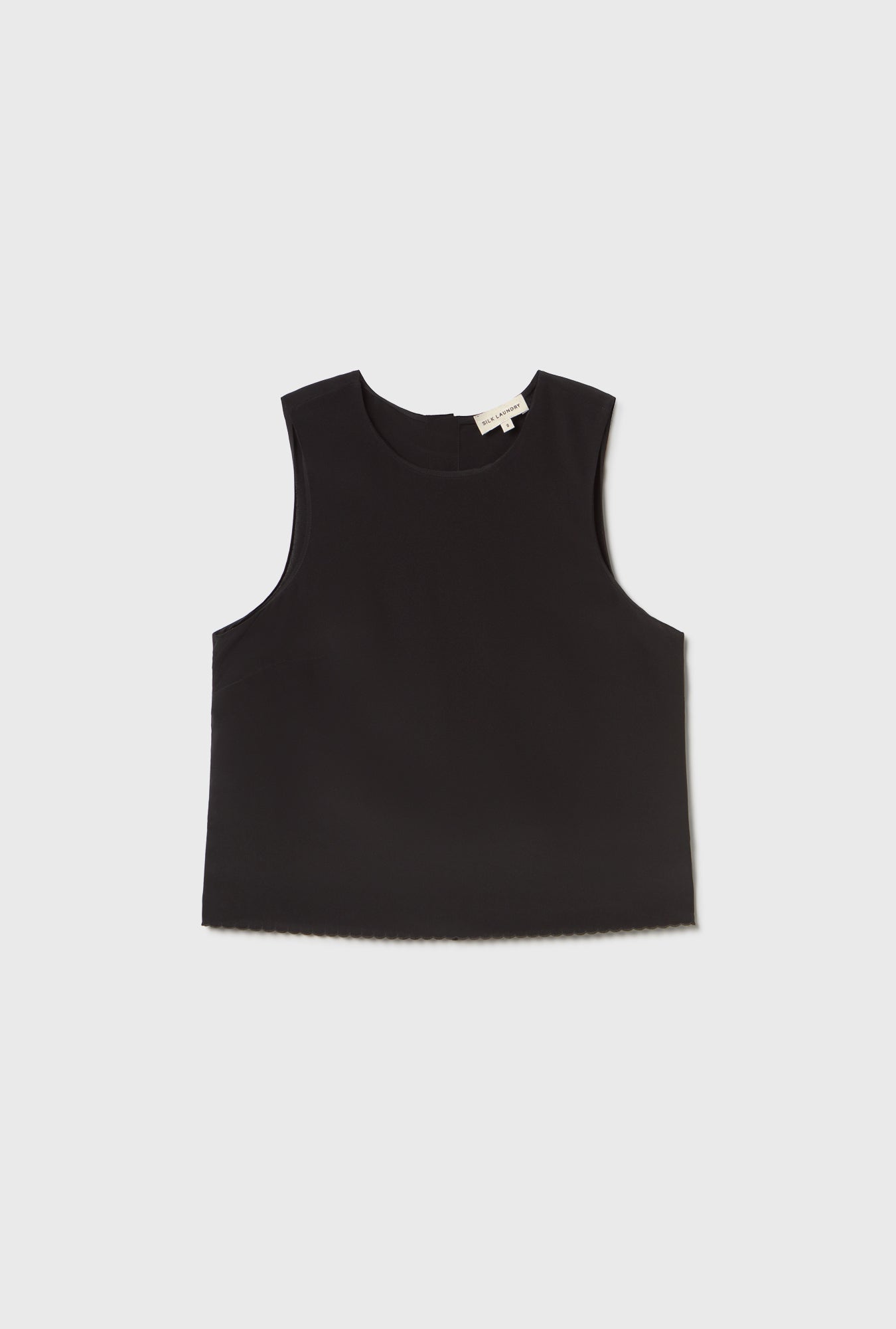 Silk Laundry Scallop Elena Sleeveless Top (Black)