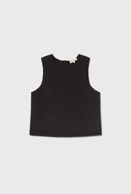 Silk Laundry Scallop Elena Sleeveless Top (Black)