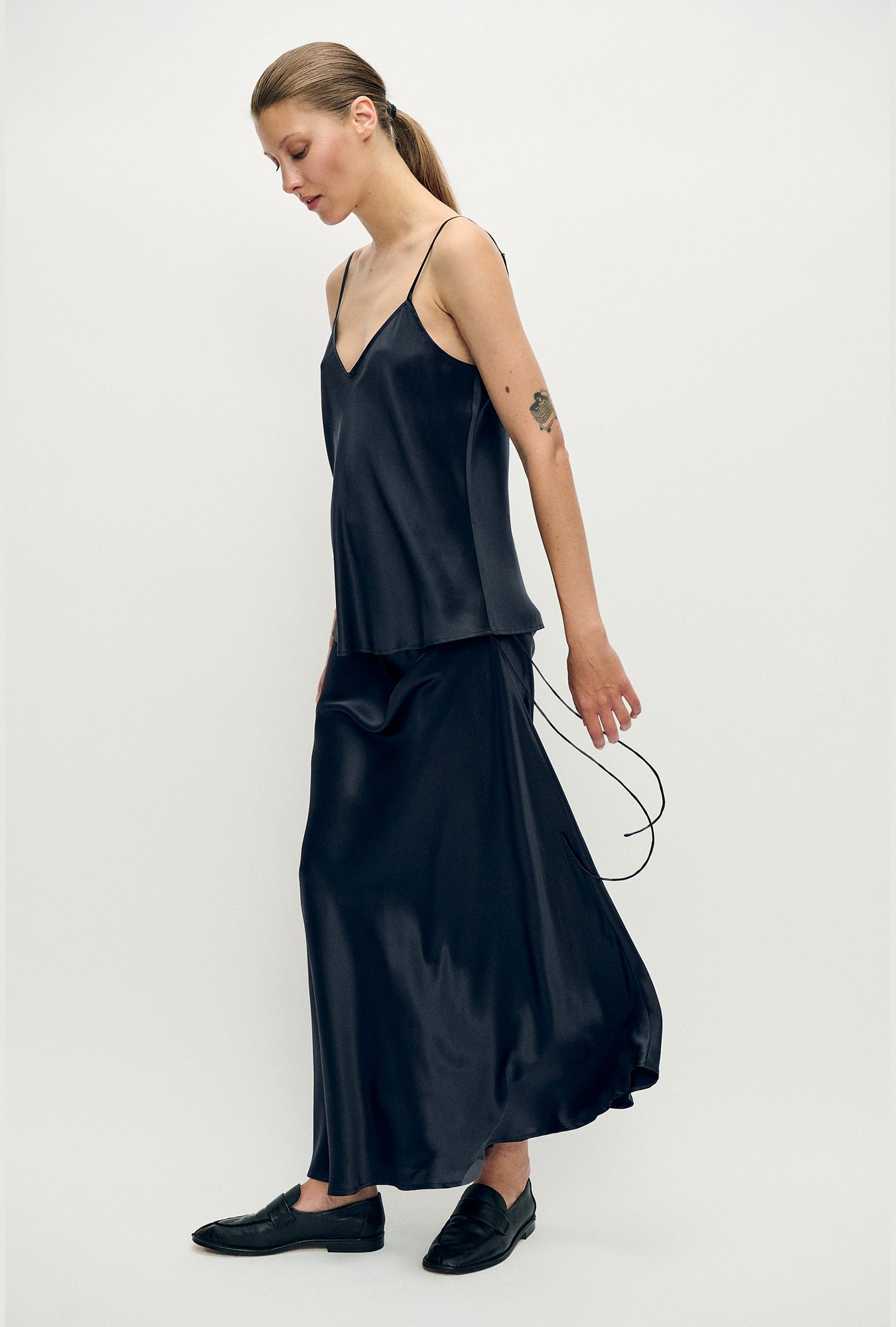 Silk Laundry Long Bias Cut Skirt (Black)