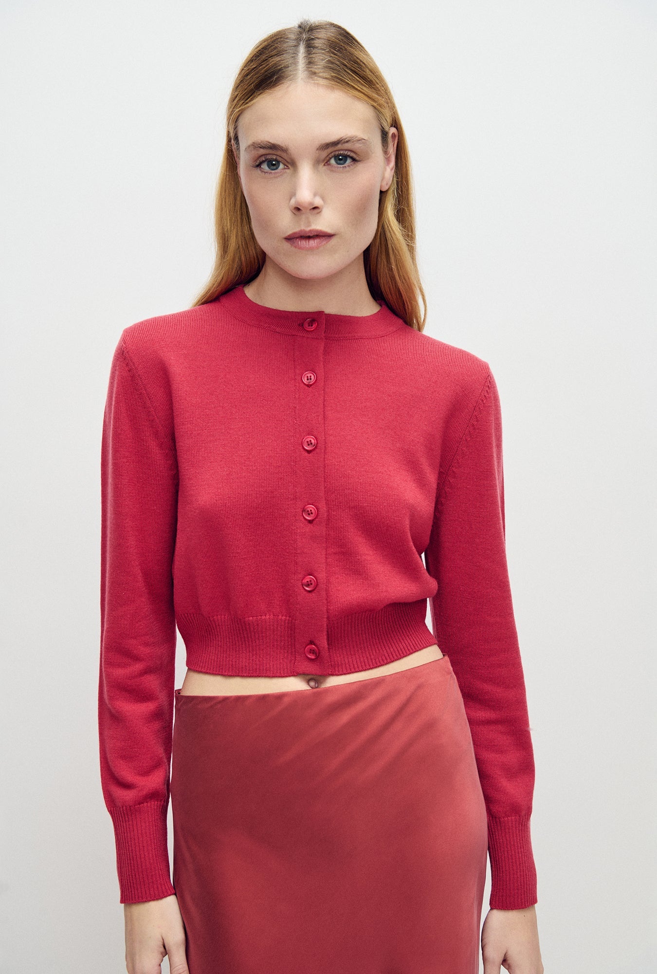 Image of Cardigans. Product name - Cropped Cardigan Blush in Blush colour by brand - Silk Laundry
