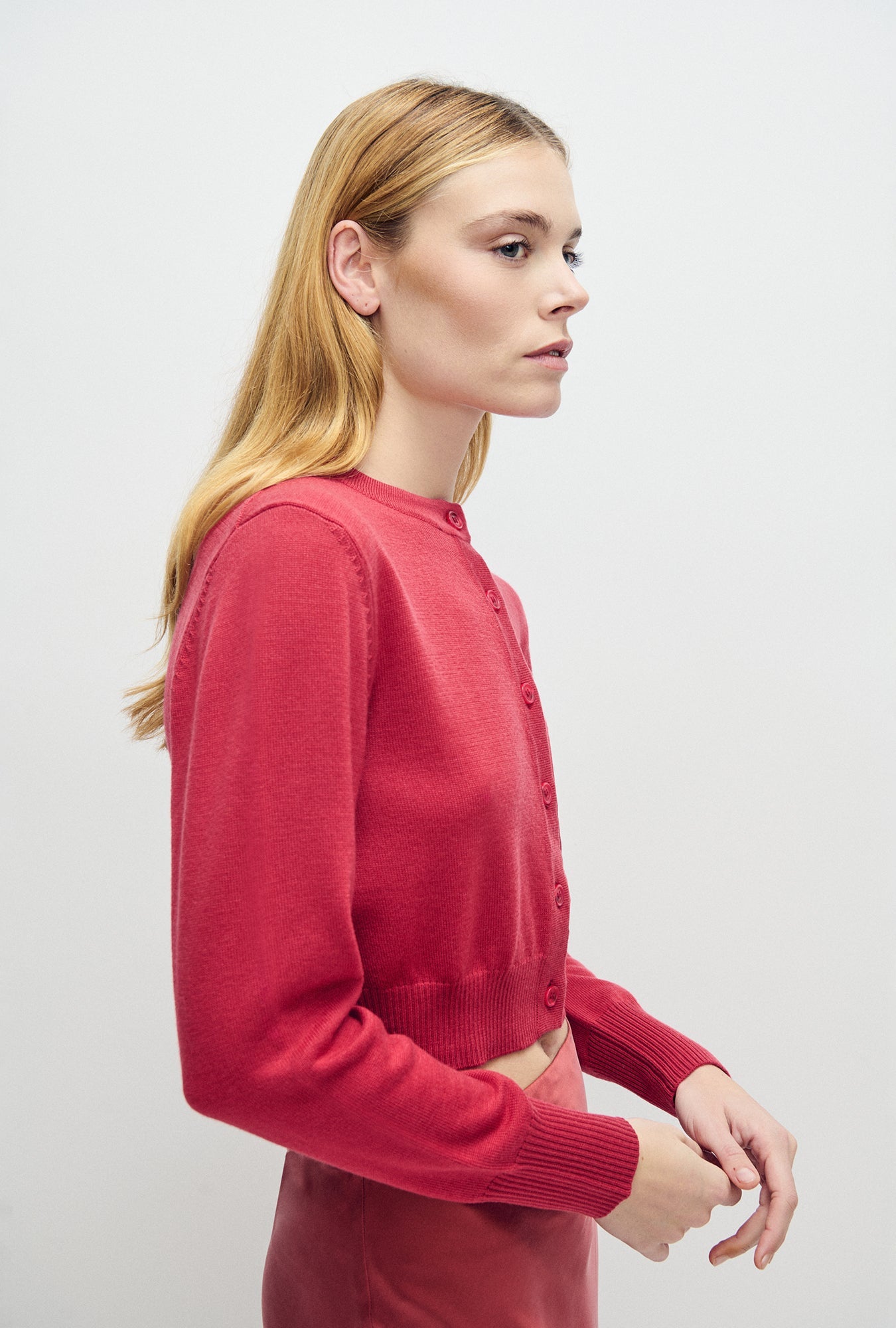 Silk Laundry Cropped Cardigan (Blush)