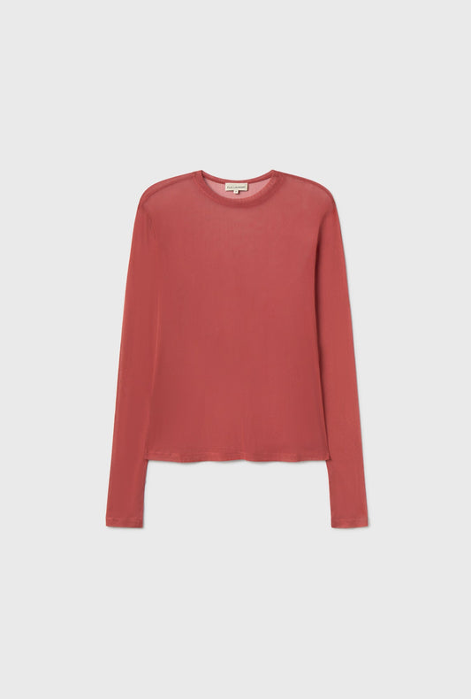 Silk Laundry Mesh Long Sleeve Top (Blush Red)
