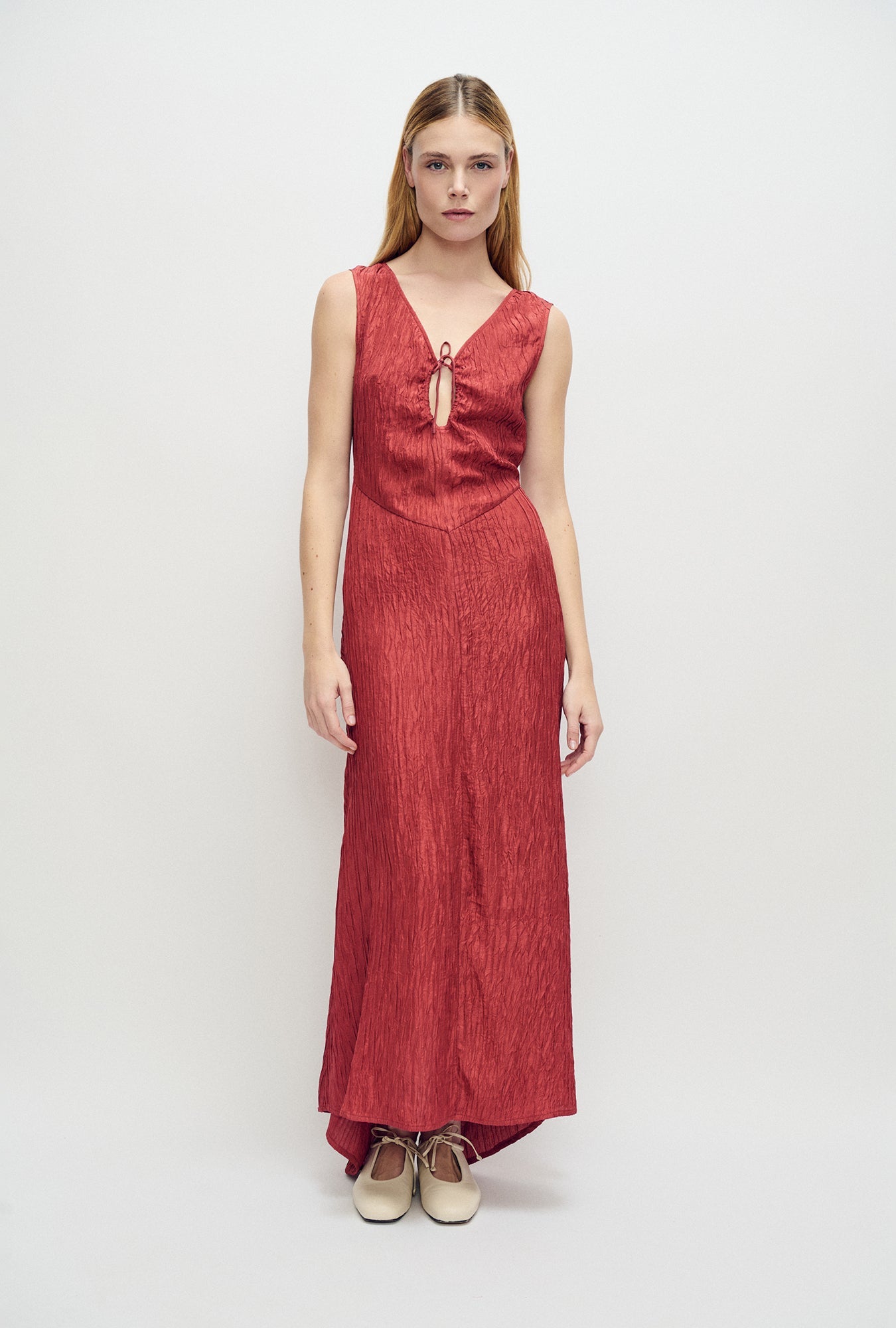 Image of Dresses. Product name - Crinkle Peek-A-Boo Dress Blush Red in Blush Red colour by brand - Silk Laundry