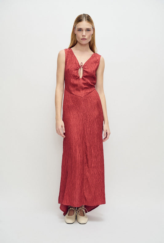 Image of Dresses. Product name - Crinkle Peek-A-Boo Dress Blush Red in Blush Red colour by brand - Silk Laundry