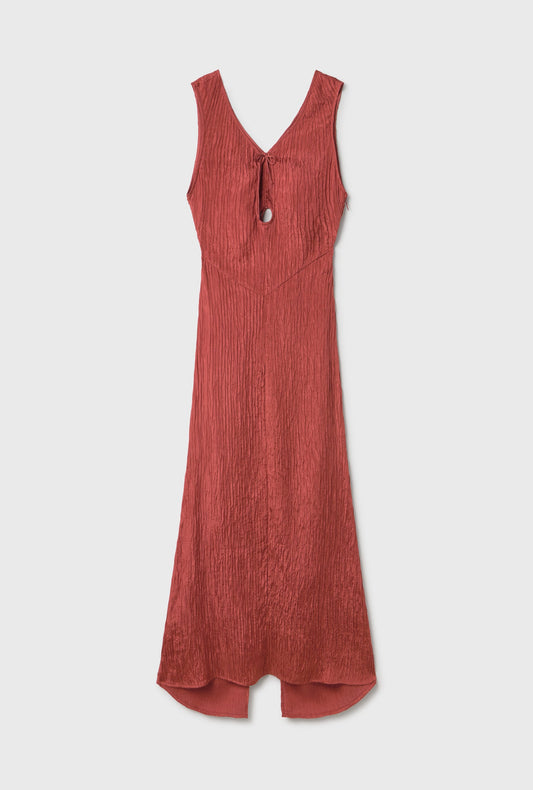 Silk Laundry Crinkle Peek-A-Boo Dress (Blush Red)
