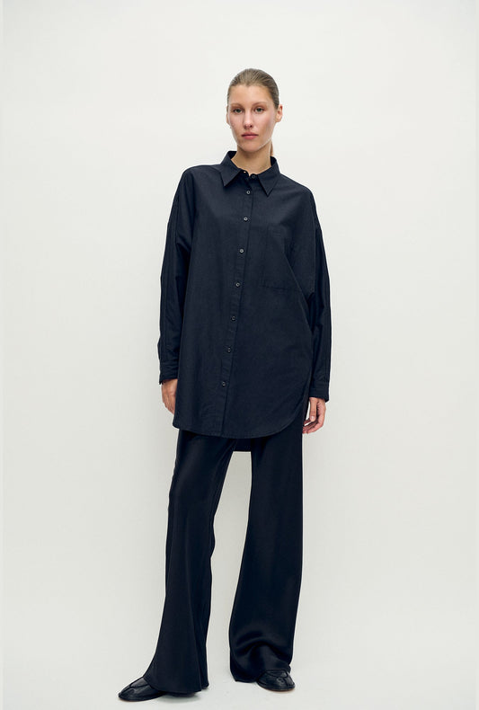 Image of Shirts. Product name - Cotton Silk Round Shirt Black in Black colour by brand - Silk Laundry