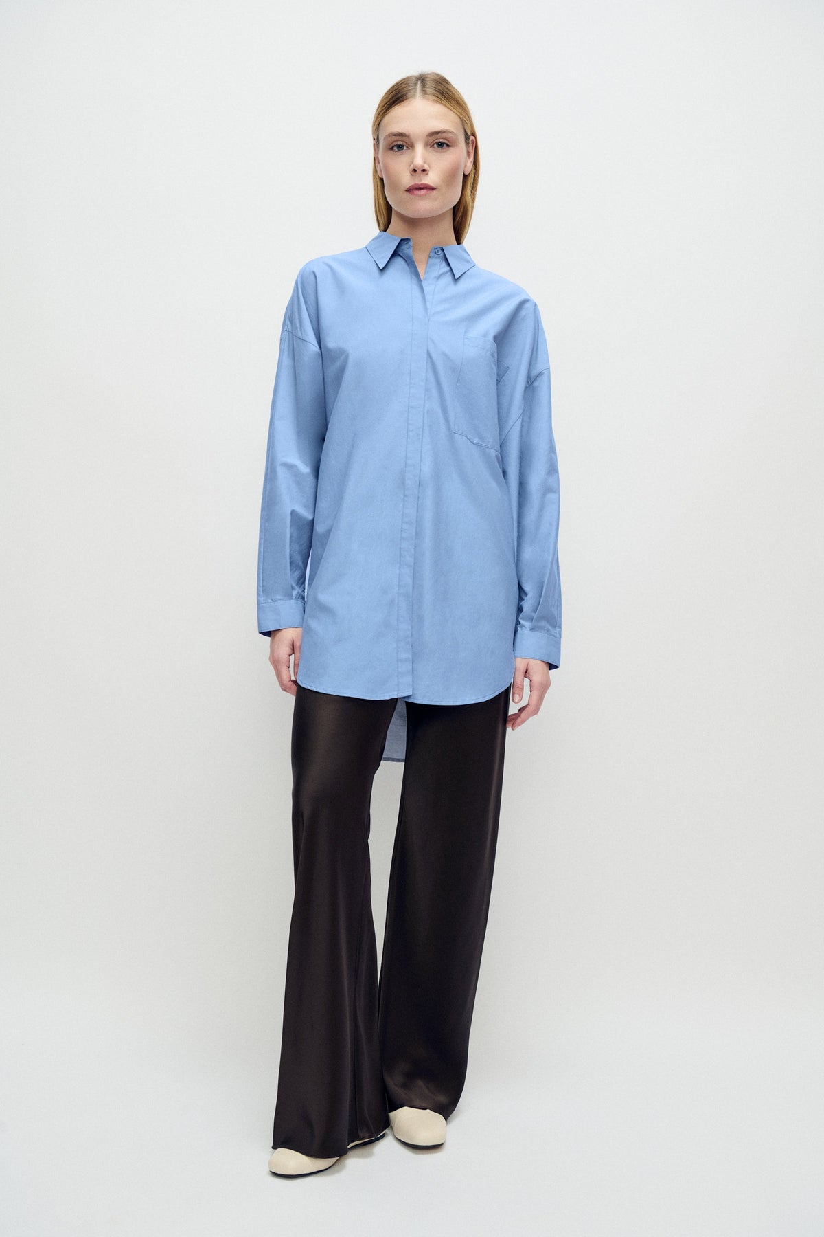 Laundry Cotton Silk Round Shirt Just (Blue)