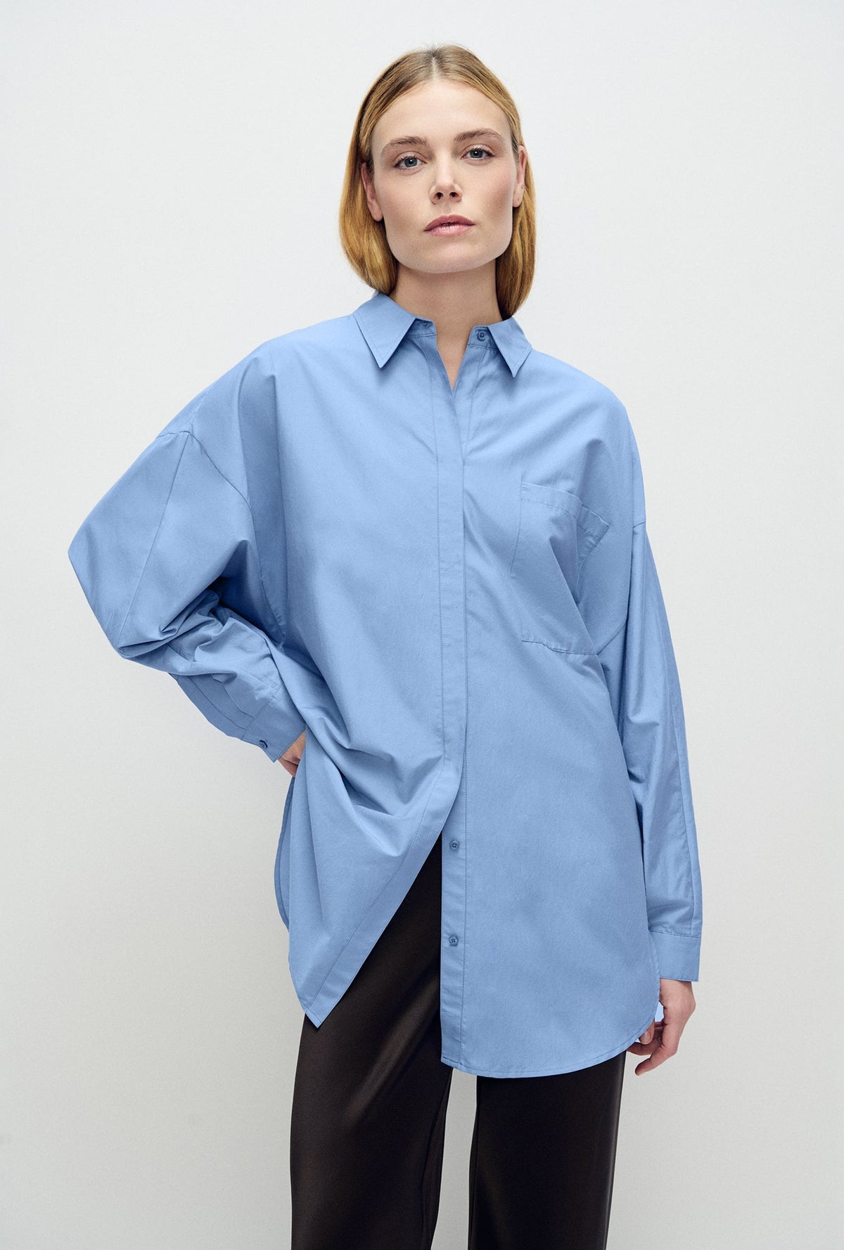 Image of Shirts. Product name - Cotton Silk Round Shirt Just Blue in Blue colour by brand - Silk Laundry
