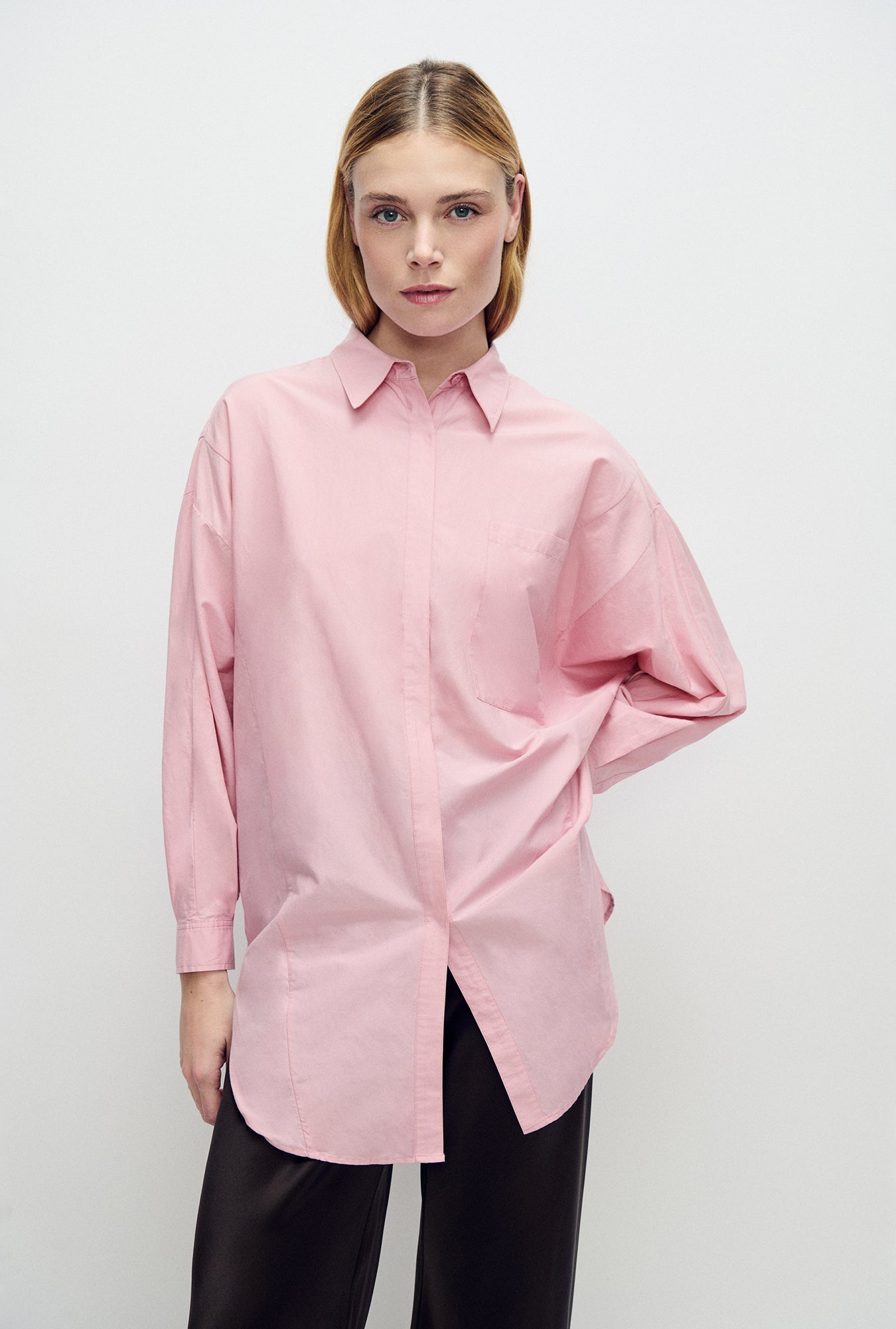 Image of Shirts. Product name - Cotton Silk Round Shirt Vintage Pink in Vintage Pink colour by brand - Silk Laundry