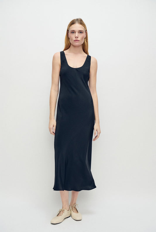 Image of Dresses. Product name - CDC Scoop Neck Dress Black in Black colour by brand - Silk Laundry