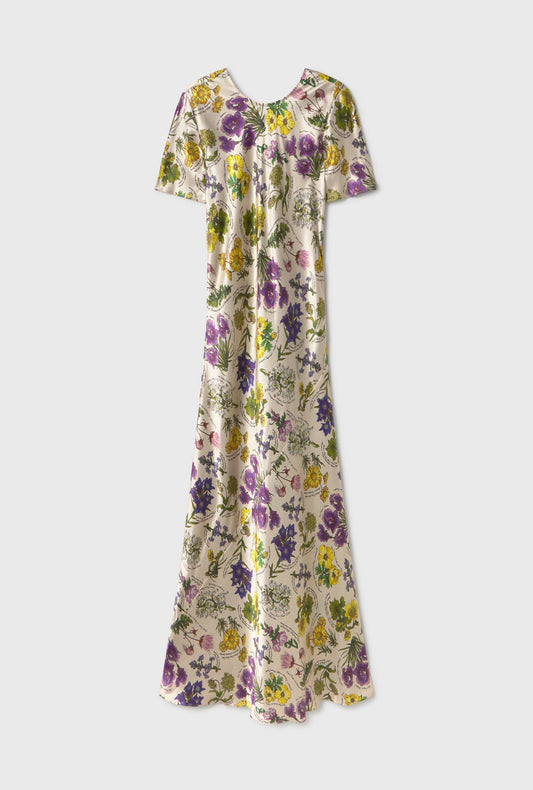 Silk Laundry Short Sleeve Bias Cut Dress (Endangered Flowers)