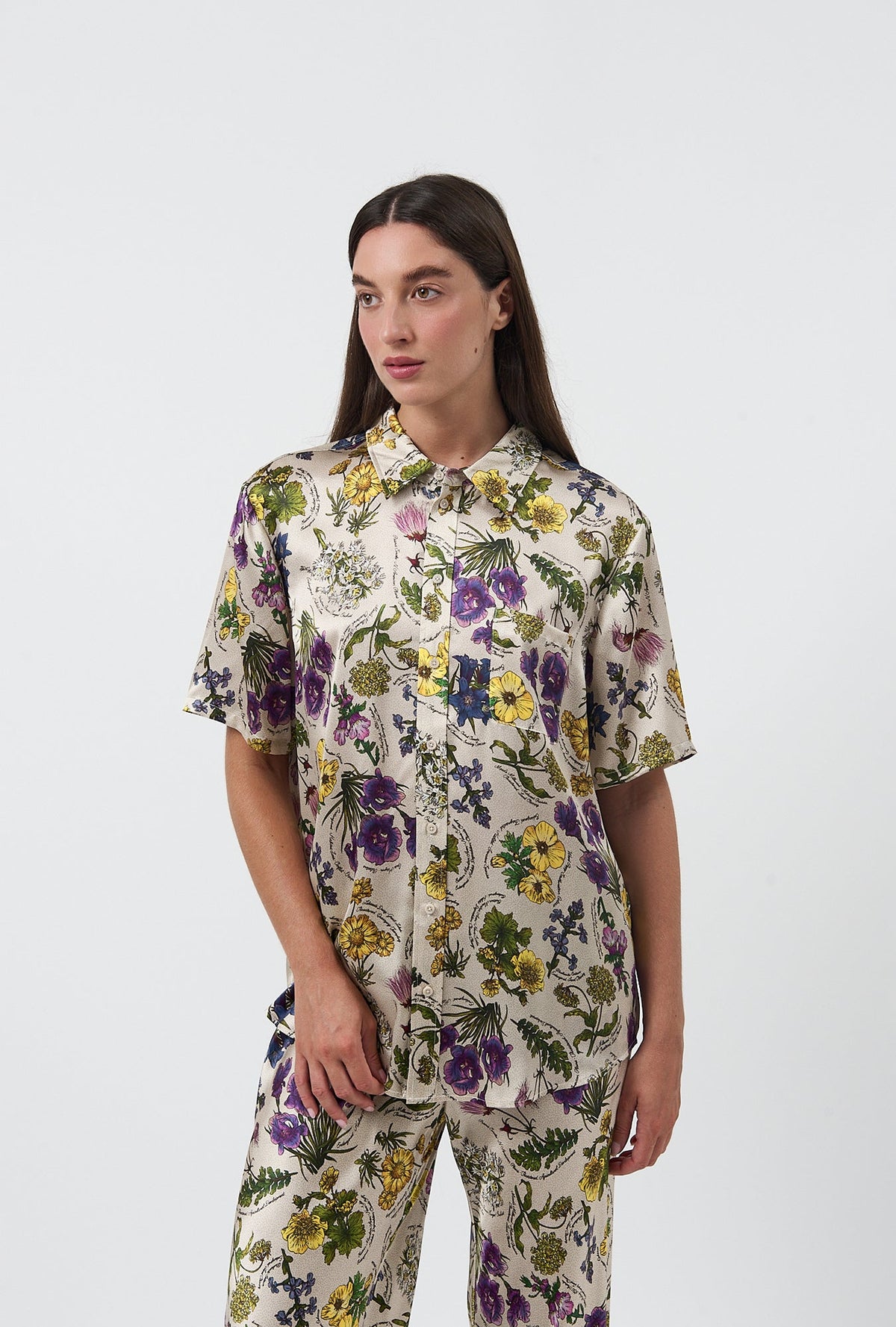 Silk Laundry Short Sleeve Boyfriend Shirt (Endangered Flowers)