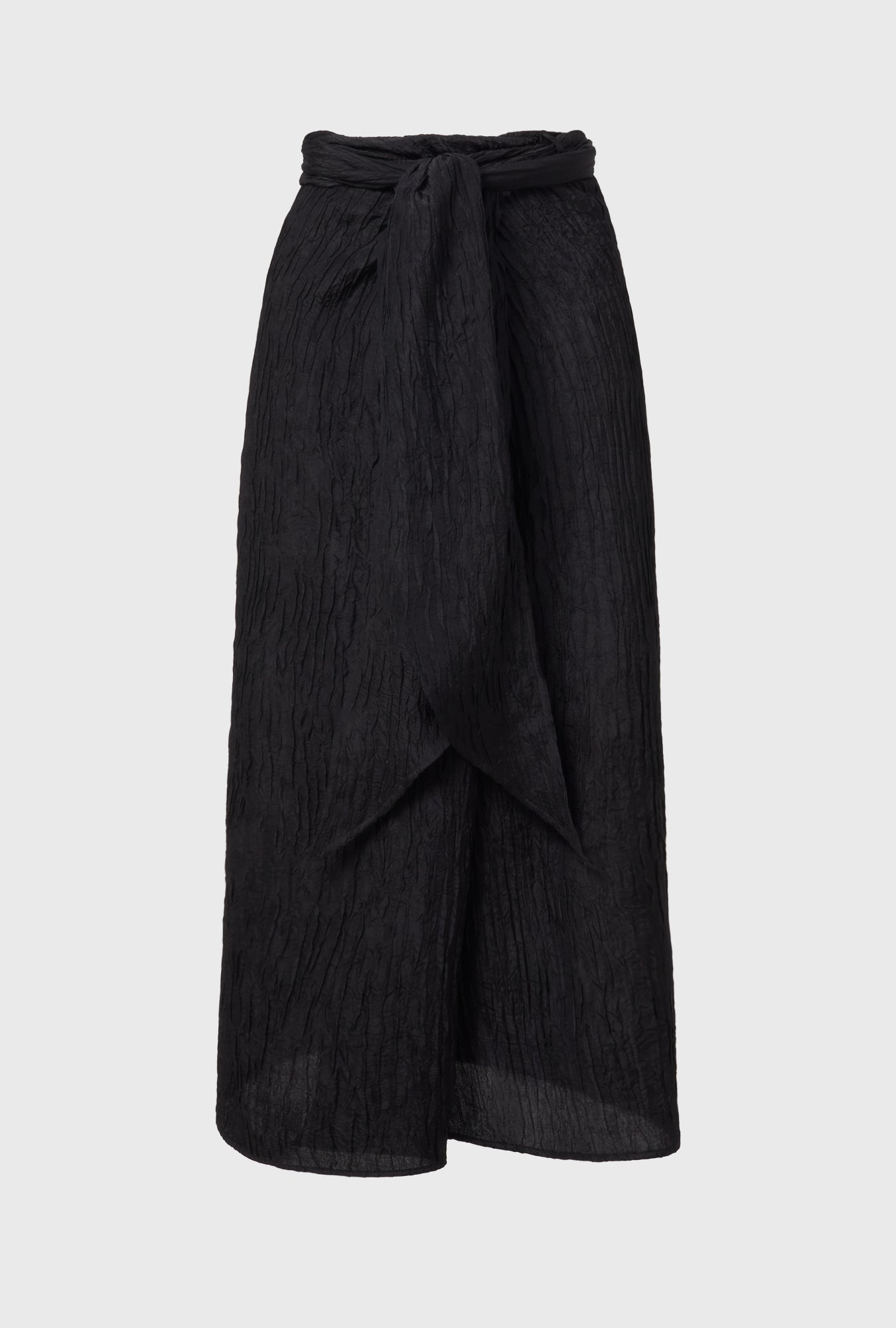 Silk Laundry Crinkle Twisted Wrap Skirt (Black)