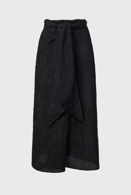 Silk Laundry Crinkle Twisted Wrap Skirt (Black)