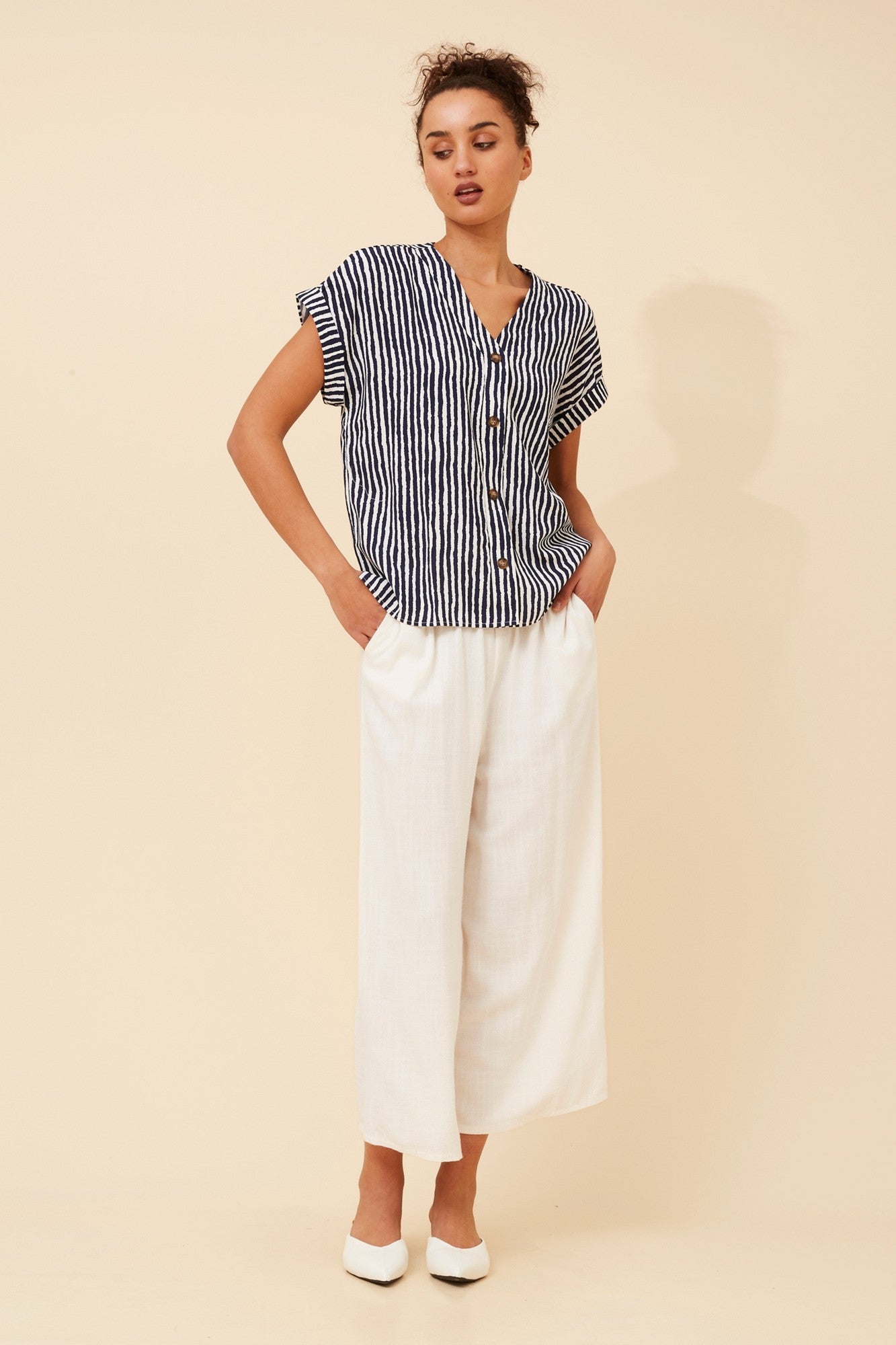 INOLA STRIPE PRINT TOP (Navy)