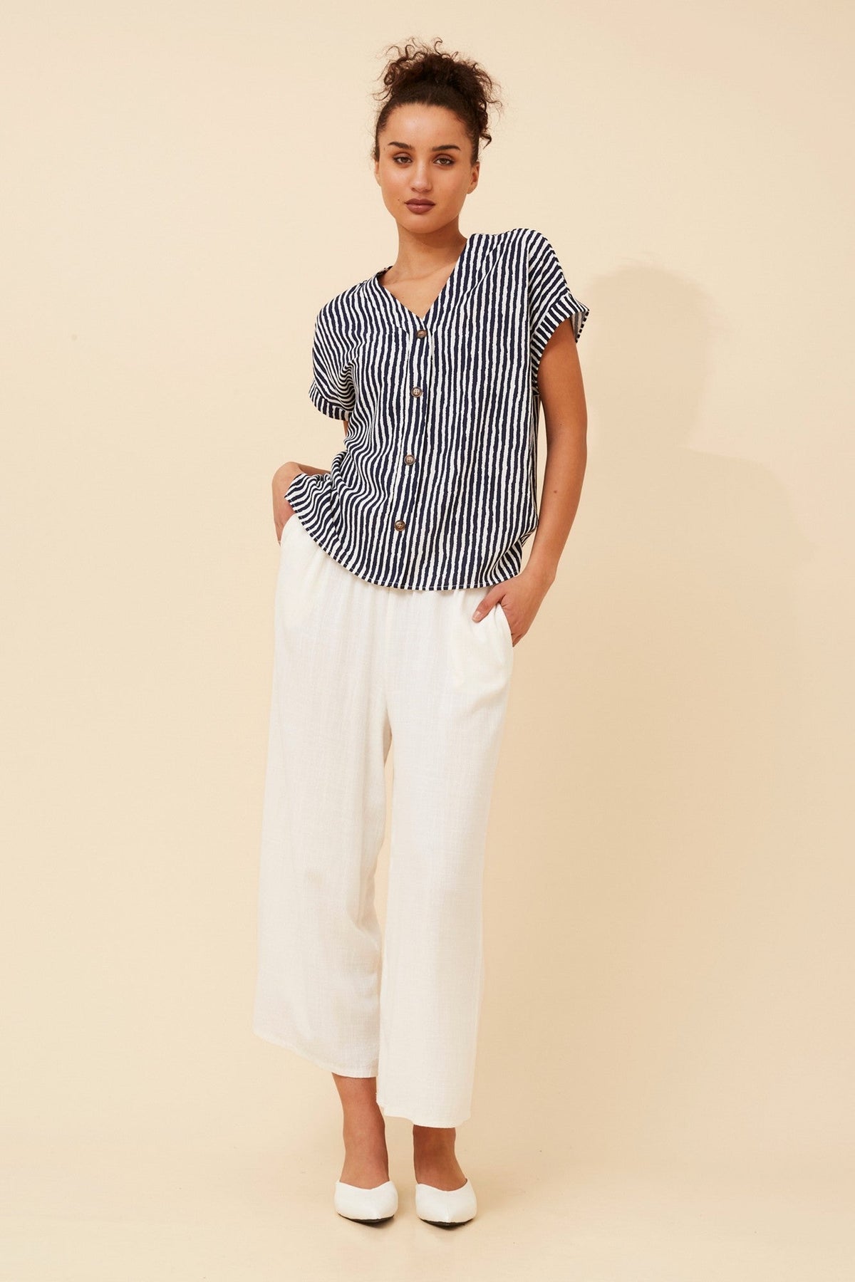 INOLA STRIPE PRINT TOP (Navy)