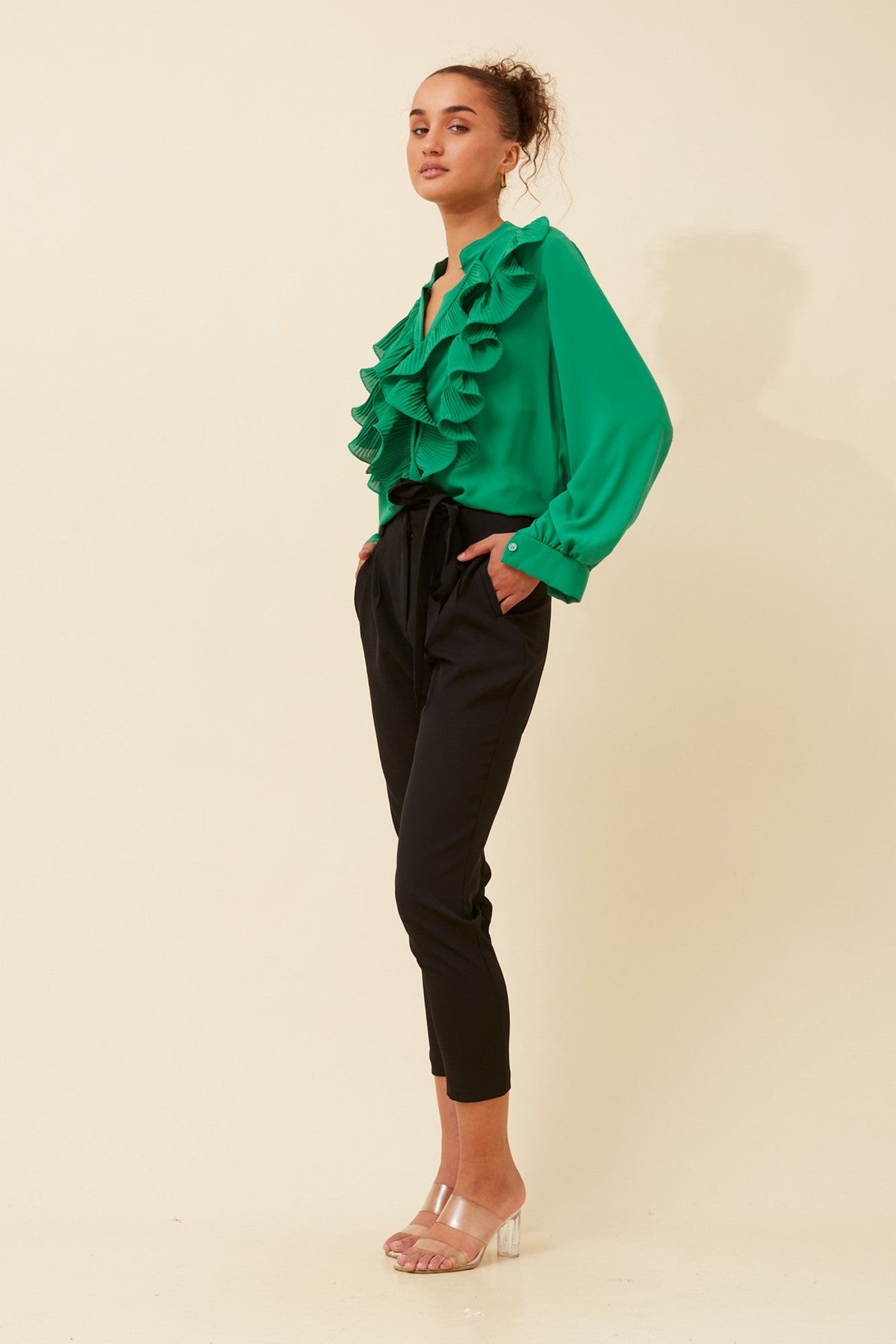 Image of Blouses. Product name - ROMILIA RUFFLE BLOUSE in Red colour by brand - BOTTEGA MODA