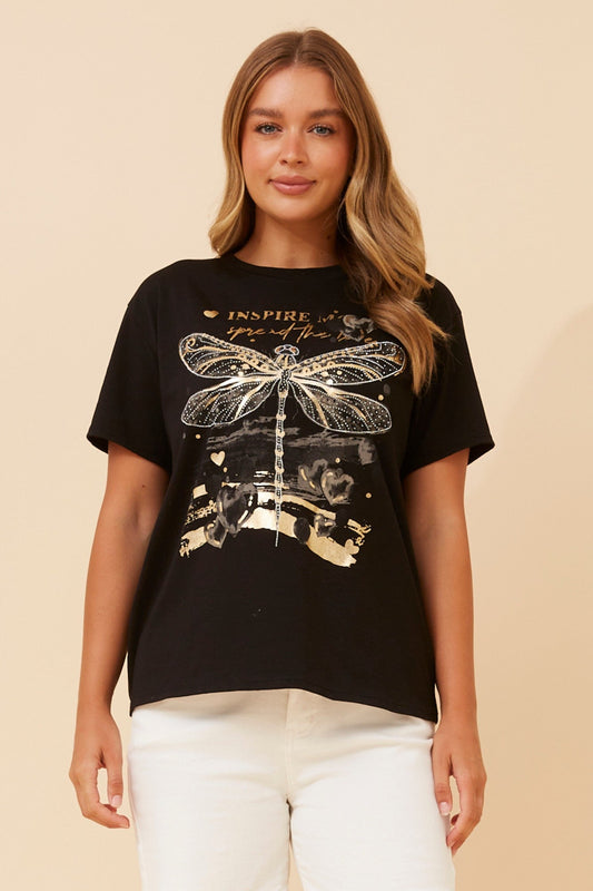 BOTTEGA MODA Imilia Dragonfly Print T-shirt (Black)