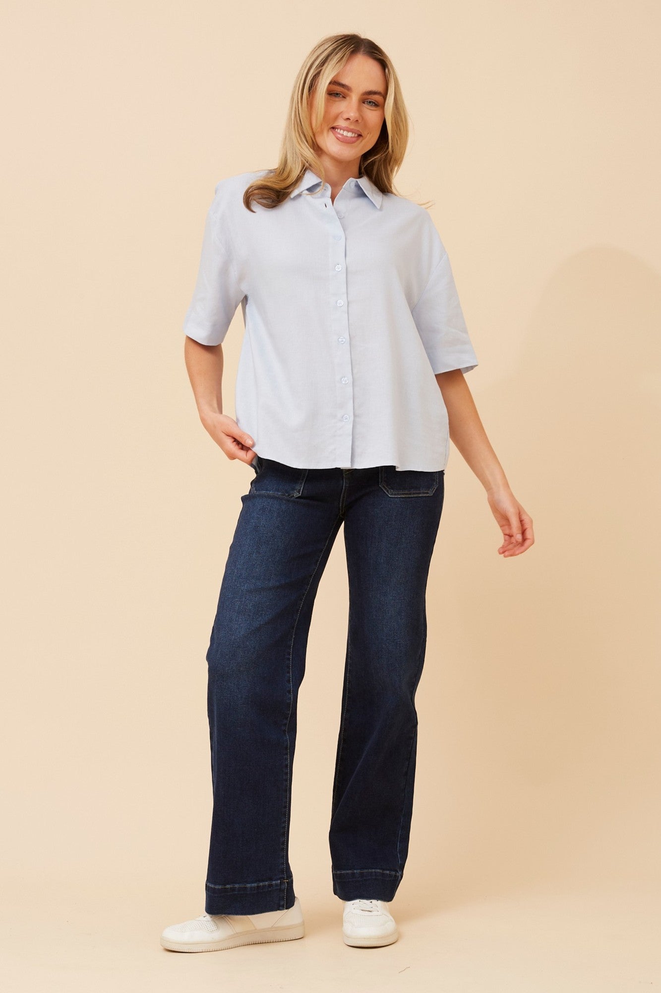CALEB LINEN BLEND TOP (Skylight)