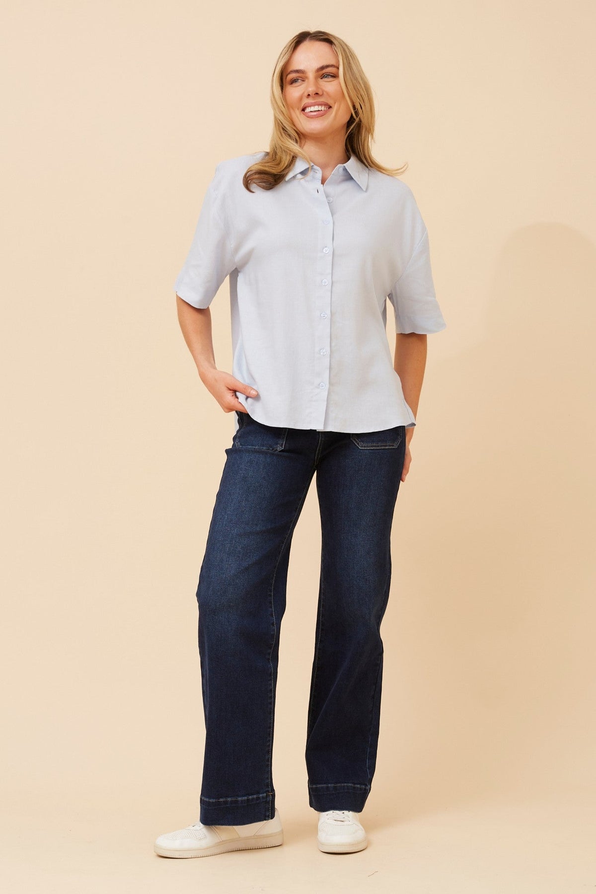 CALEB LINEN BLEND TOP (Skylight)