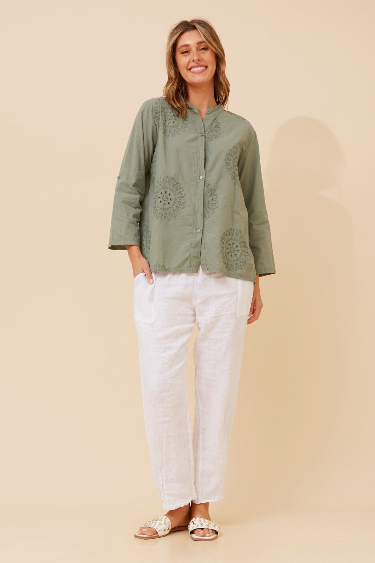 DOLCINA EMBROIDERED SHIRT (Khaki)