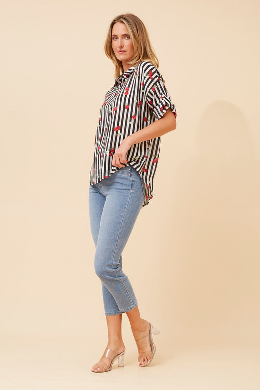 LAKEISHA CHERRY PRINT TOP (Black And White)