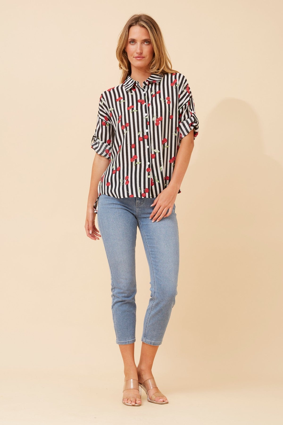 LAKEISHA CHERRY PRINT TOP (Black And White)