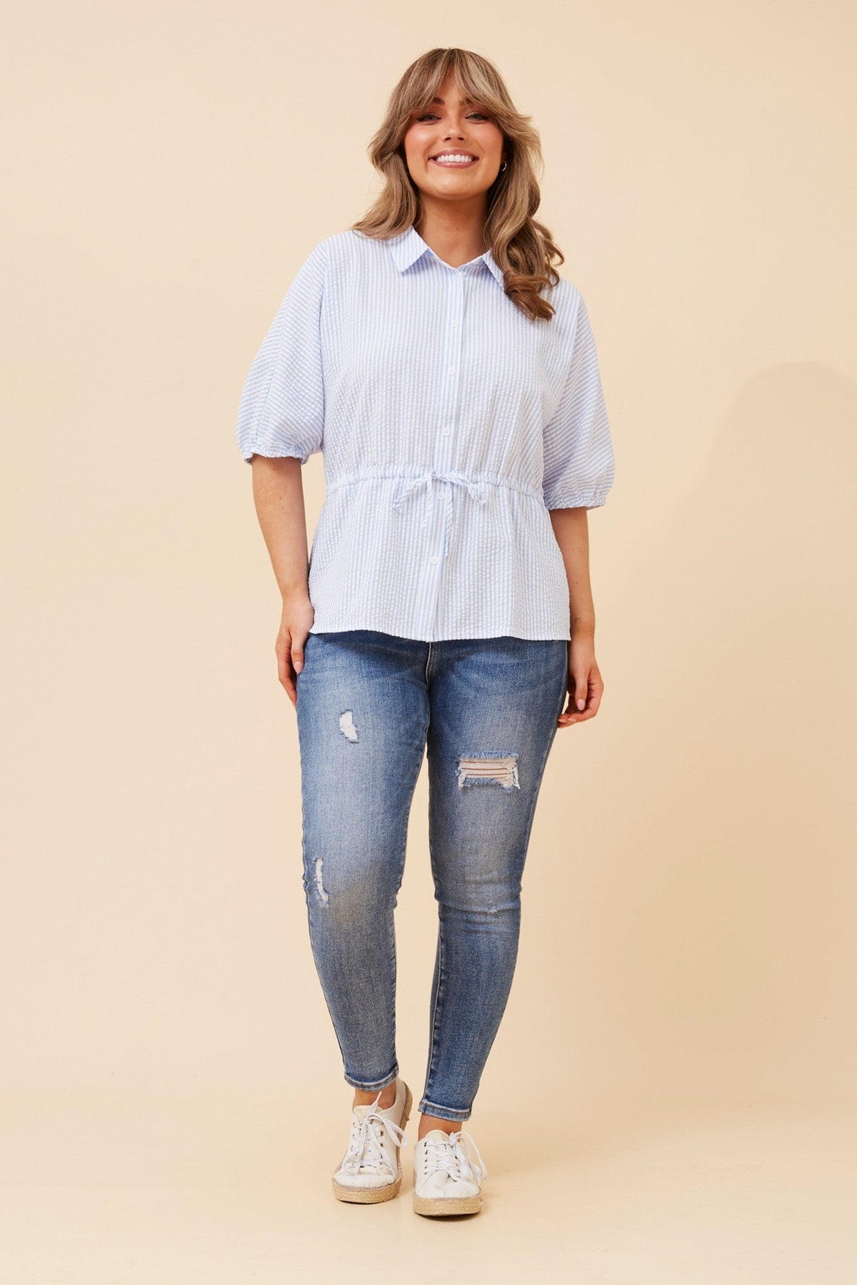 TAZIA STRIPE PRINT SHIRT (Pale Blue)