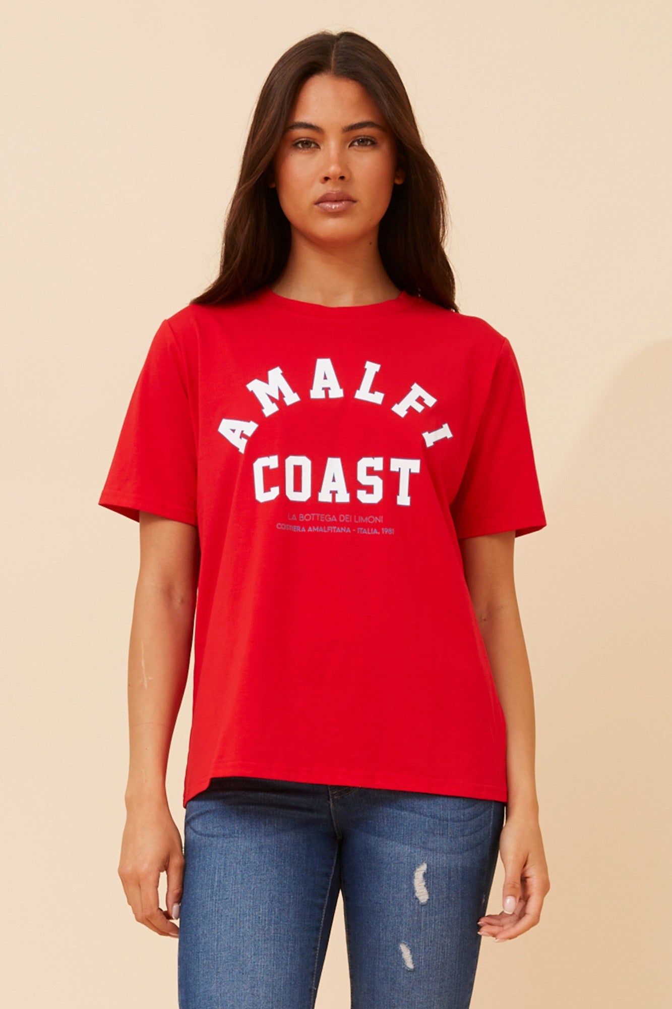 Image of T-Shirts. Product name - BENIT ALMAFI GRAPHIC T-SHIRT in Black colour by brand - Caroline Morgan Australia