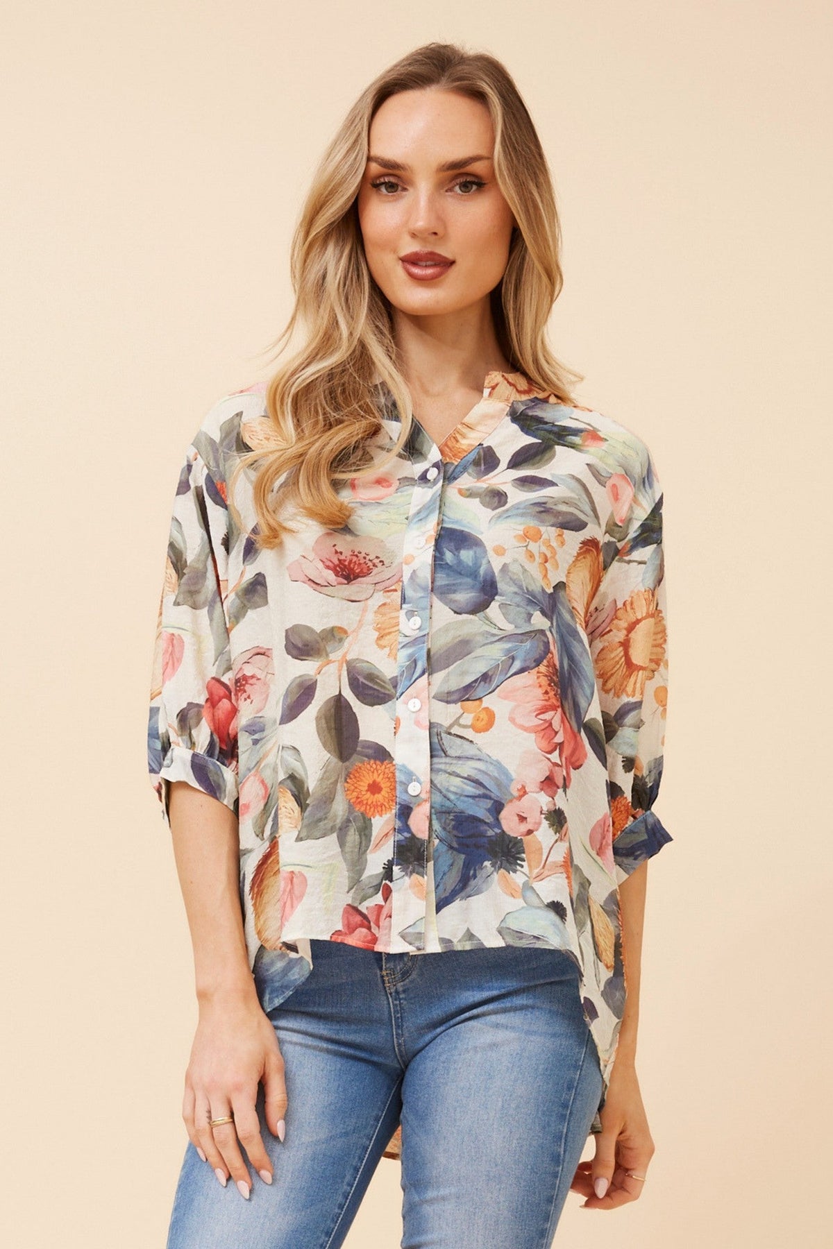 BELINA FLORAL SHIRT (Blue)