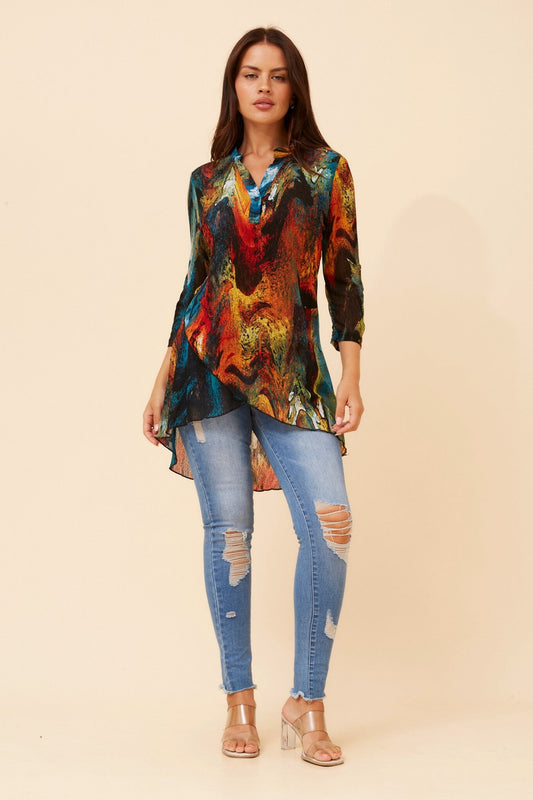 VICKY ABSTRACT PRINT TOP (Multi Red)