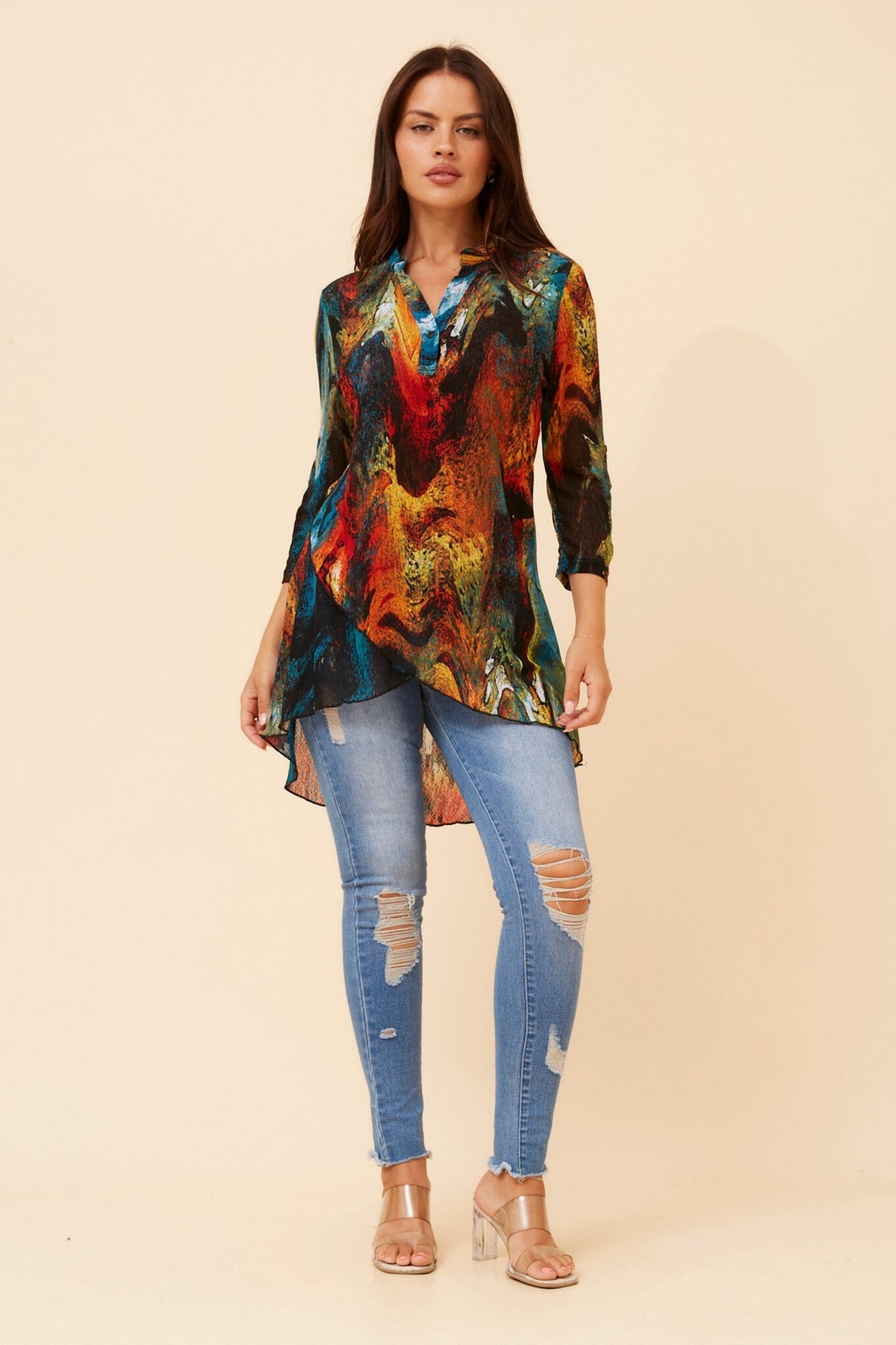 VICKY ABSTRACT PRINT TOP (Multi Red)