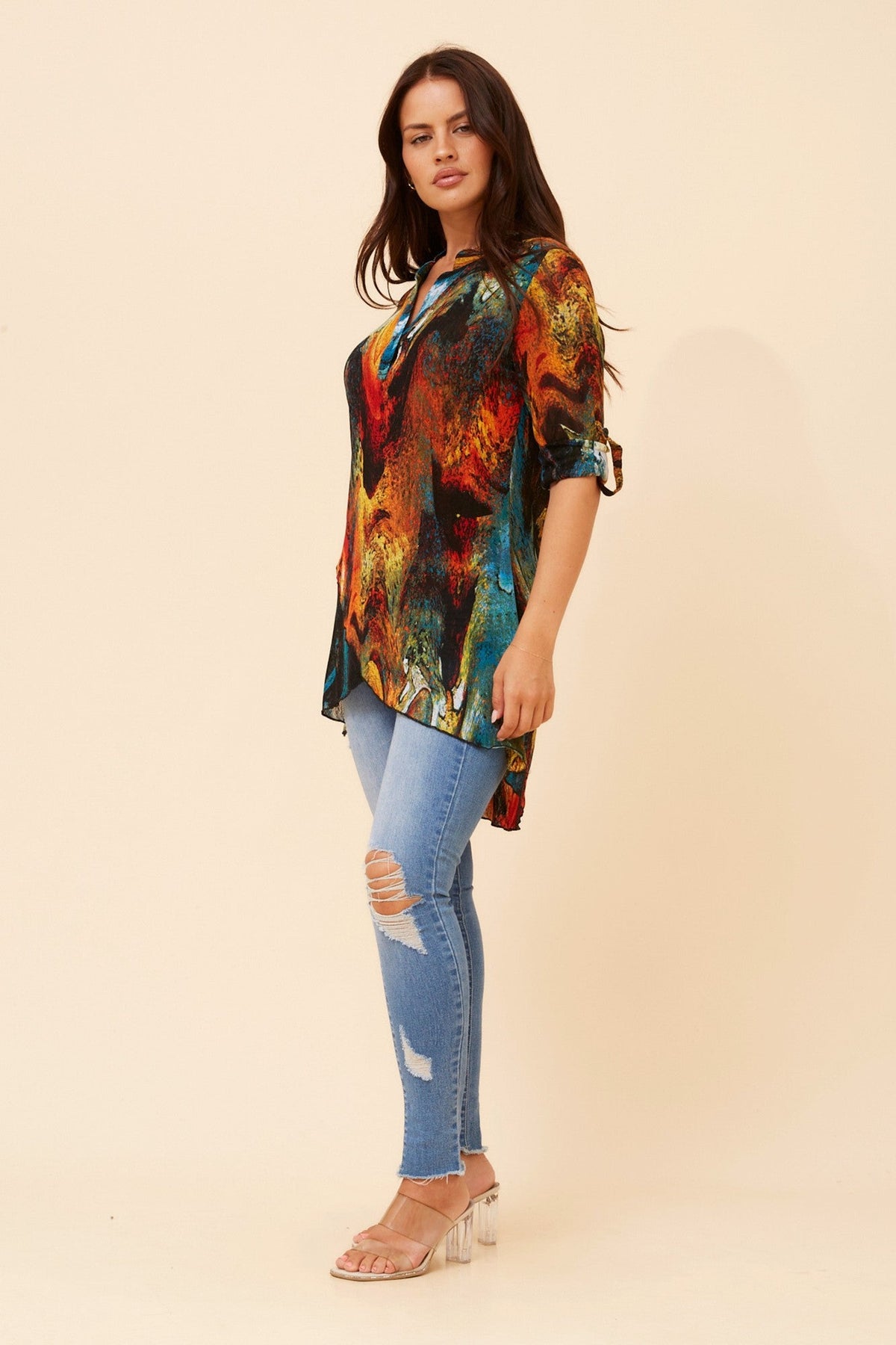 VICKY ABSTRACT PRINT TOP (Multi Red)