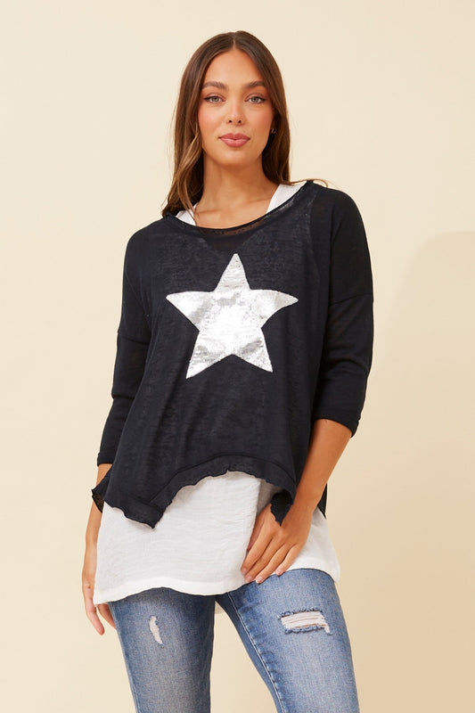 Image of a model wearing Tops. Product name - CLARITY DOUBLE LAYER TOP in Emerald colour by brand - Caroline Morgan Australia